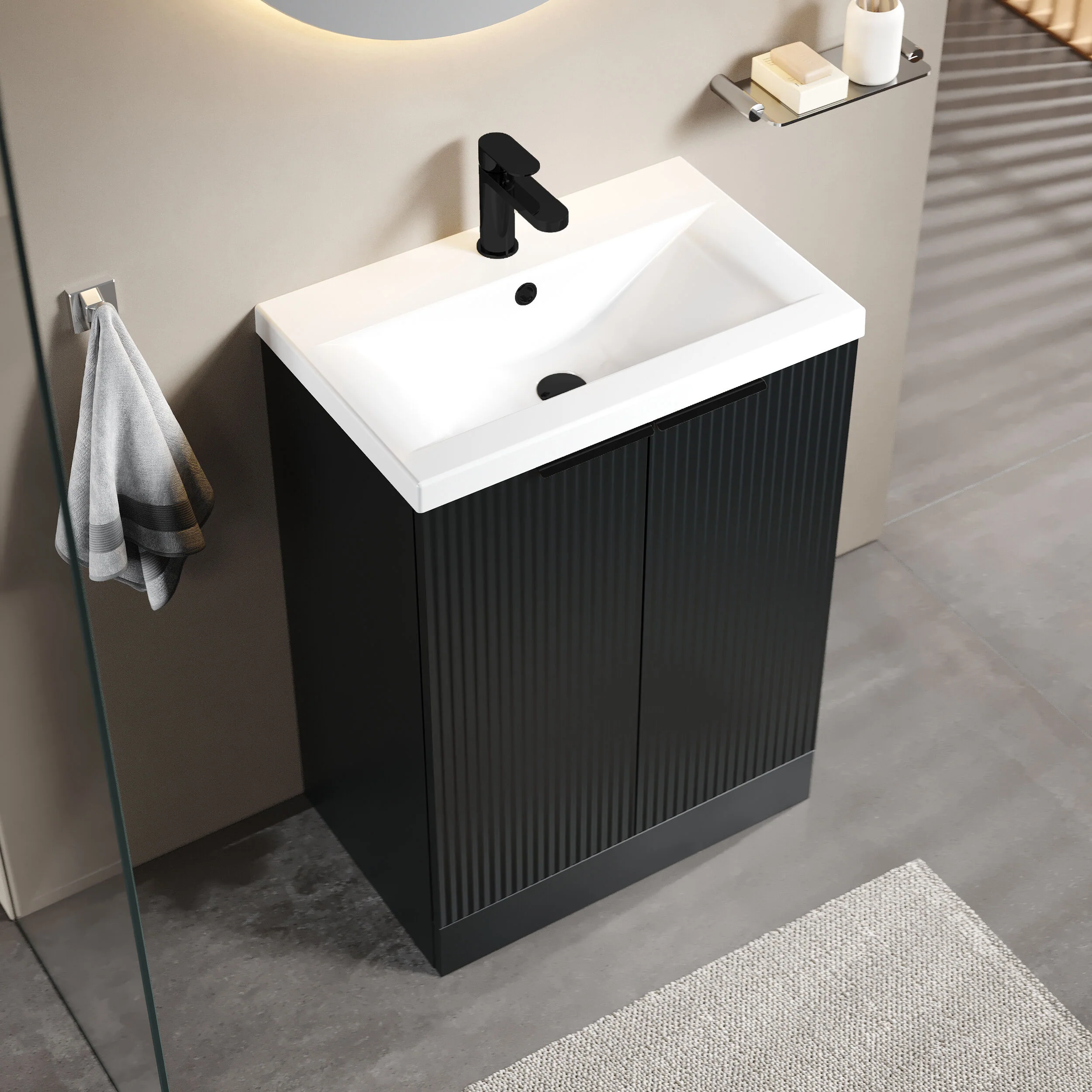 Tixall Fluted Front Floor Standing Vanity Basin Unit with Choice of Size, Colour and Handle Options - Image 59