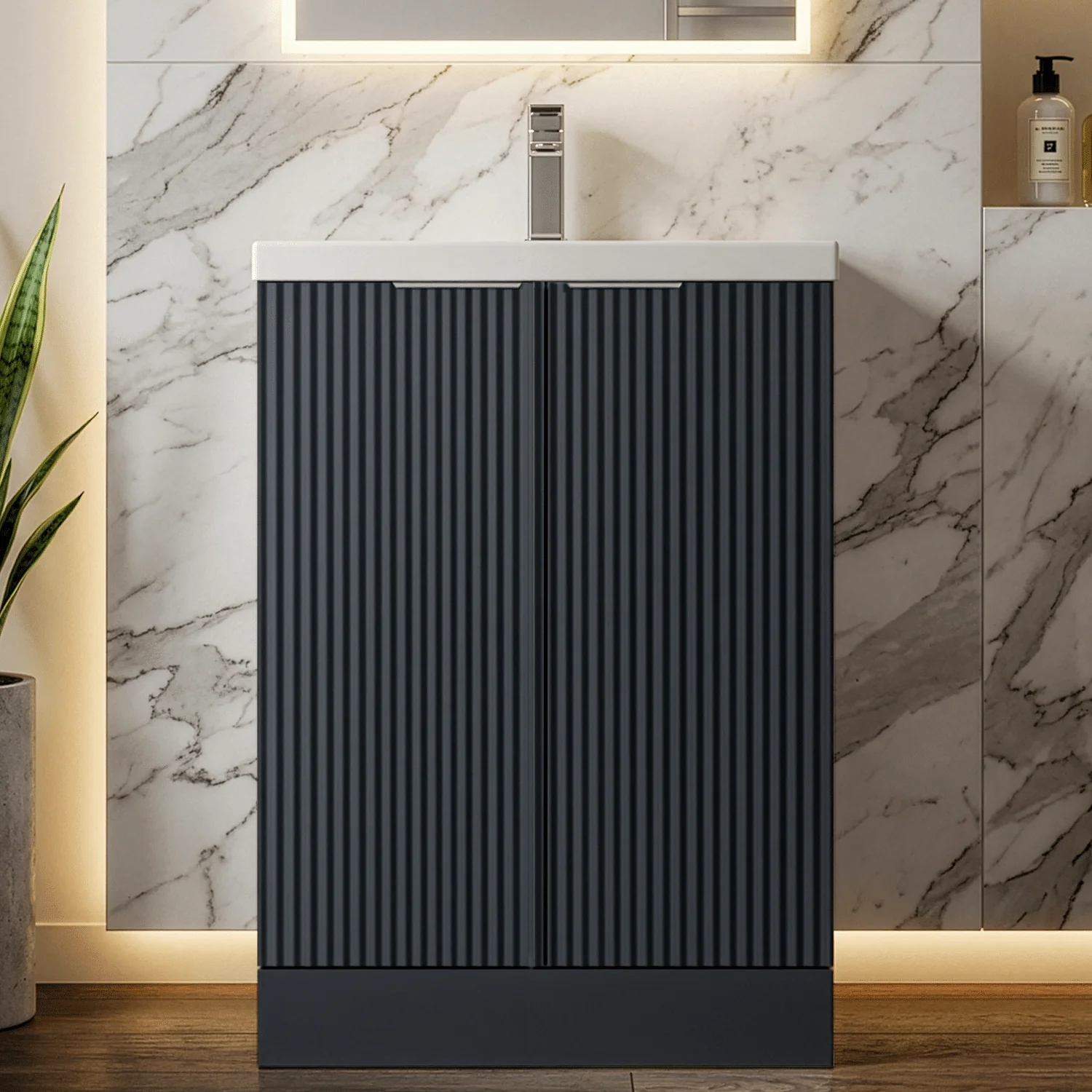 Tixall Fluted Front Floor Standing Vanity Basin Unit with Choice of Size, Colour and Handle Options - Image 6