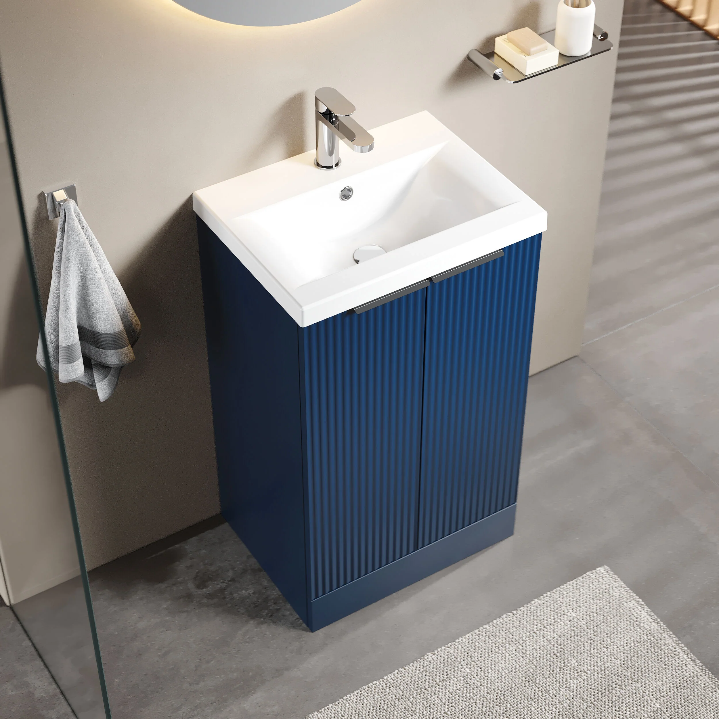 Tixall Fluted Front Floor Standing Vanity Basin Unit with Choice of Size, Colour and Handle Options - Image 66