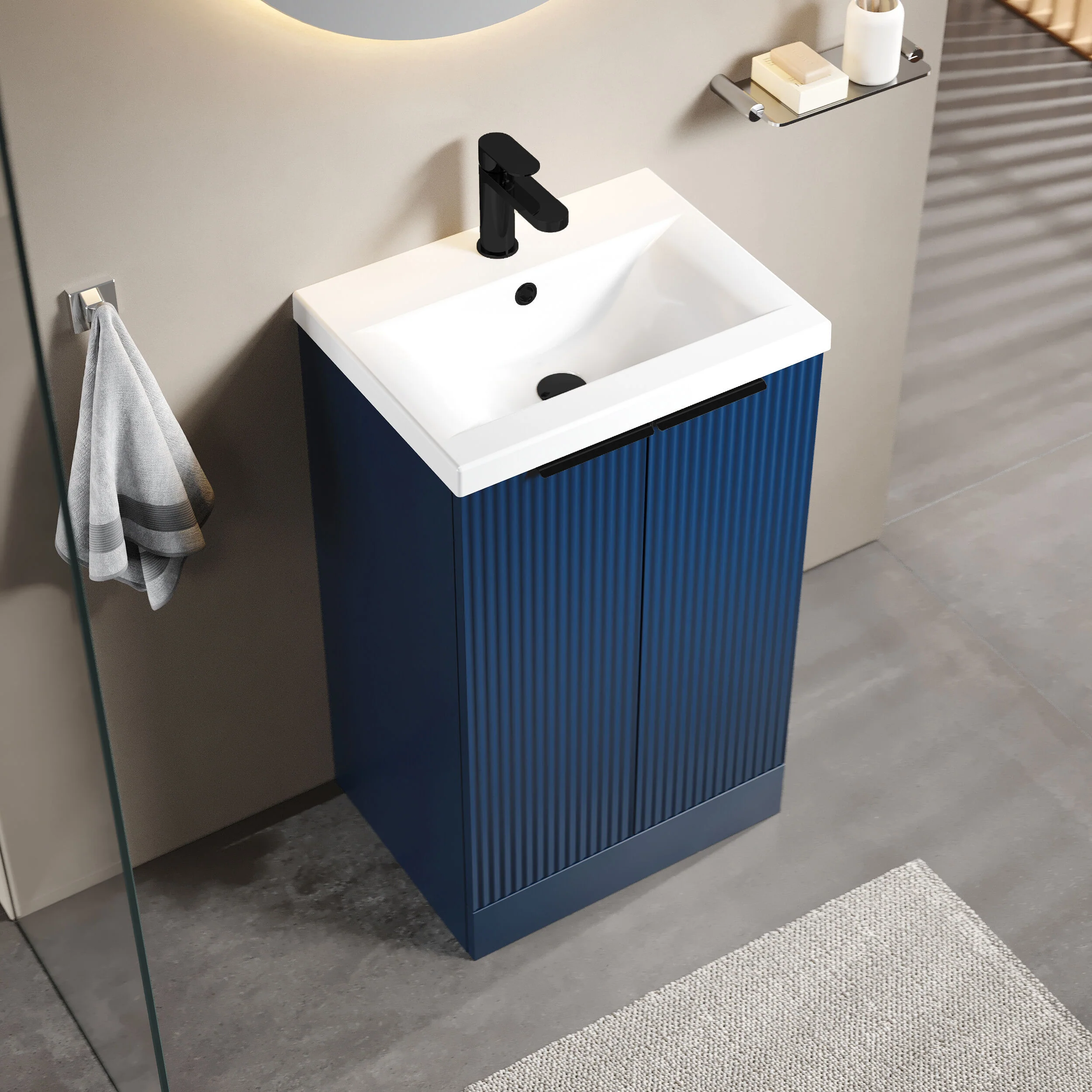 Tixall Fluted Front Floor Standing Vanity Basin Unit with Choice of Size, Colour and Handle Options - Image 67