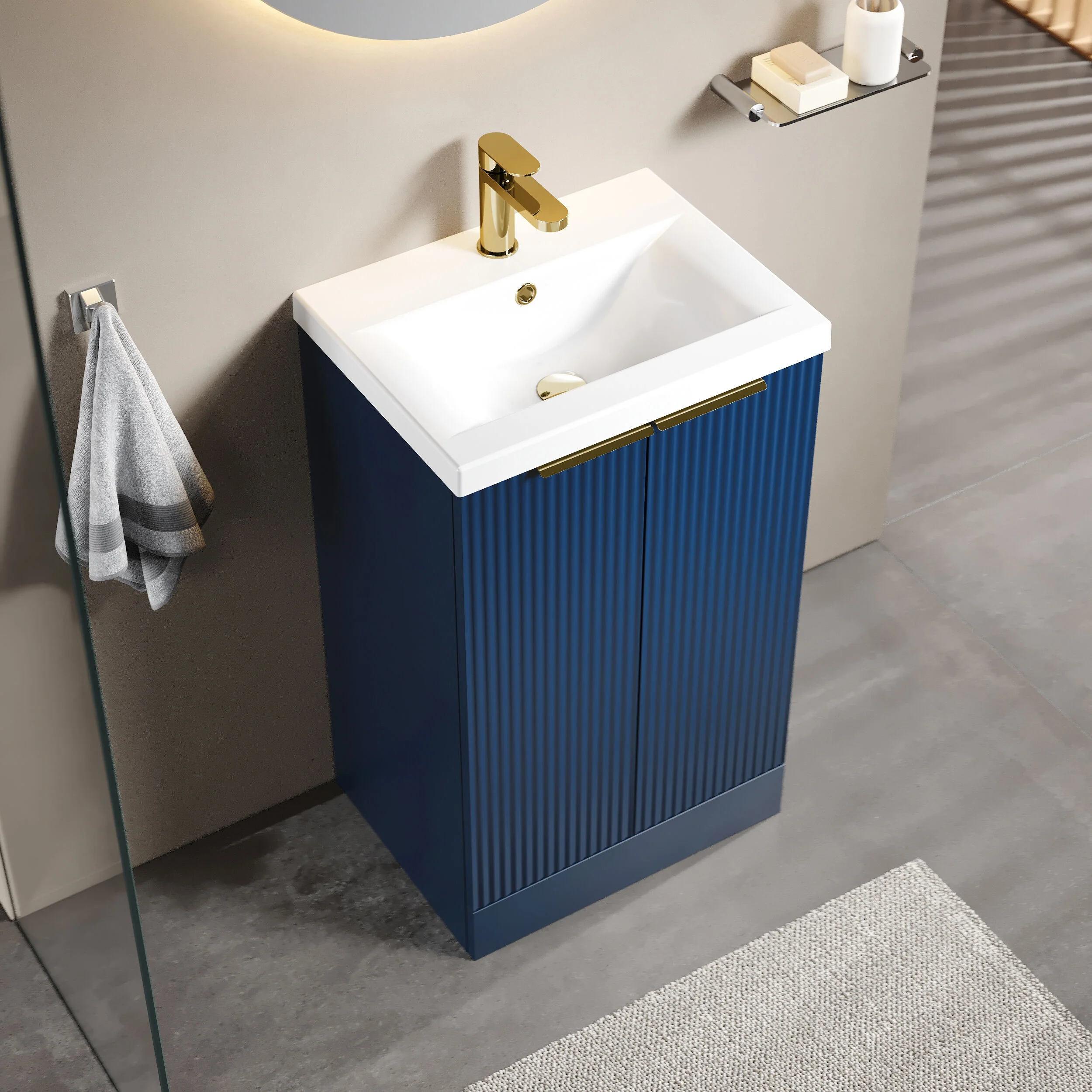 Tixall Fluted Front Floor Standing Vanity Basin Unit with Choice of Size, Colour and Handle Options - Image 68