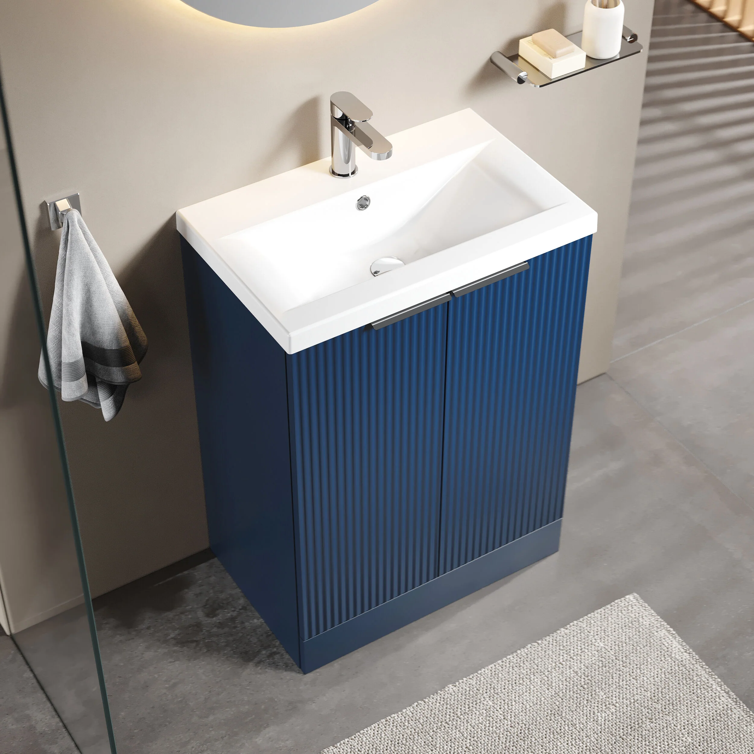 Tixall Fluted Front Floor Standing Vanity Basin Unit with Choice of Size, Colour and Handle Options - Image 69