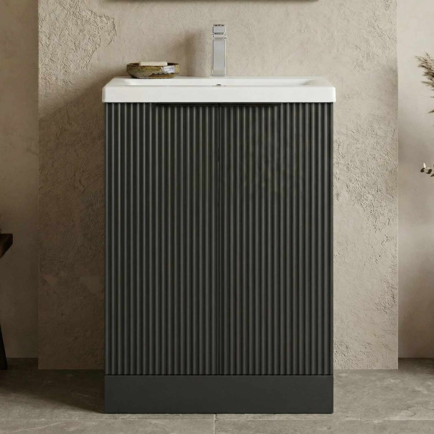 Tixall Fluted Front Floor Standing Vanity Basin Unit with Choice of Size, Colour and Handle Options - Image 7