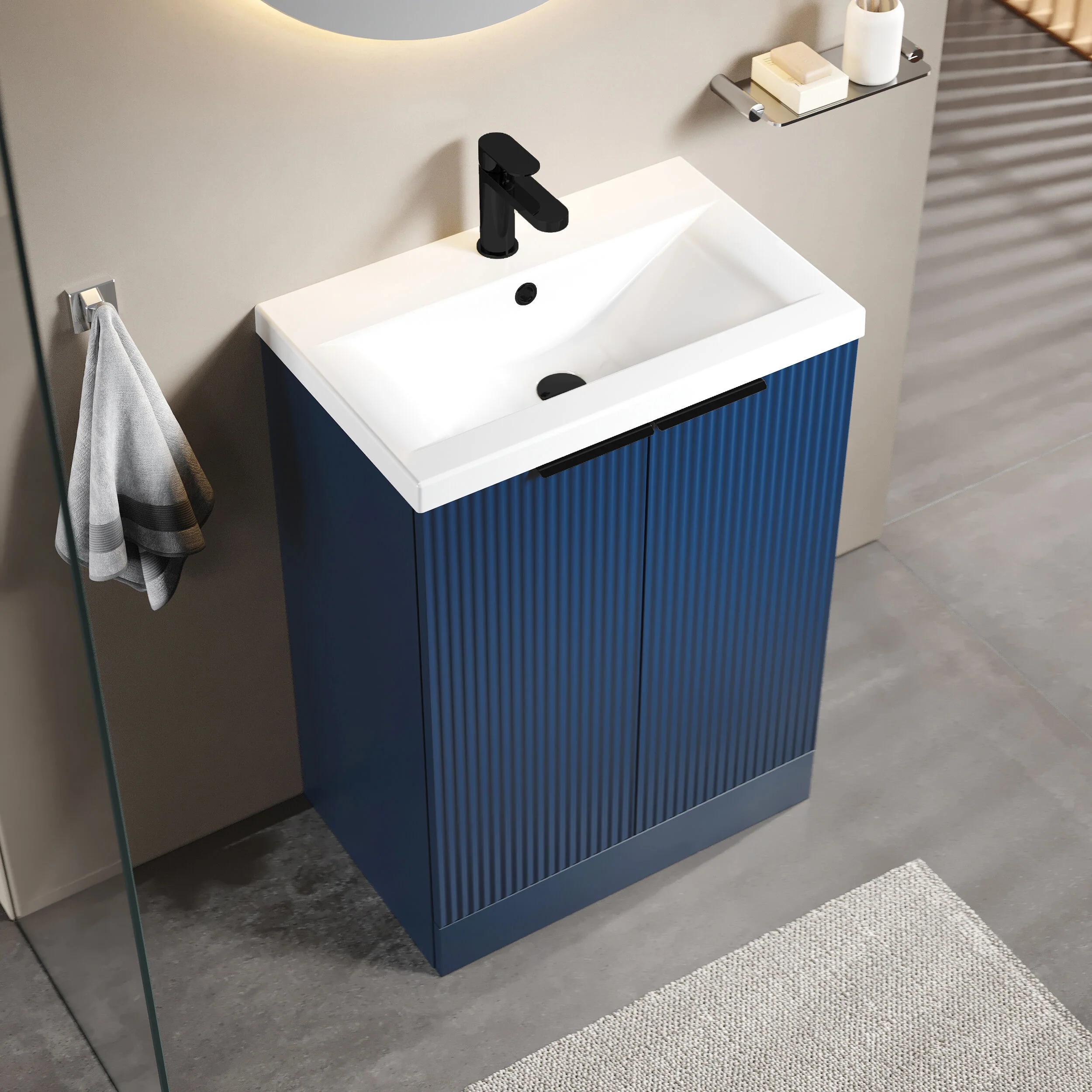 Tixall Fluted Front Floor Standing Vanity Basin Unit with Choice of Size, Colour and Handle Options - Image 70