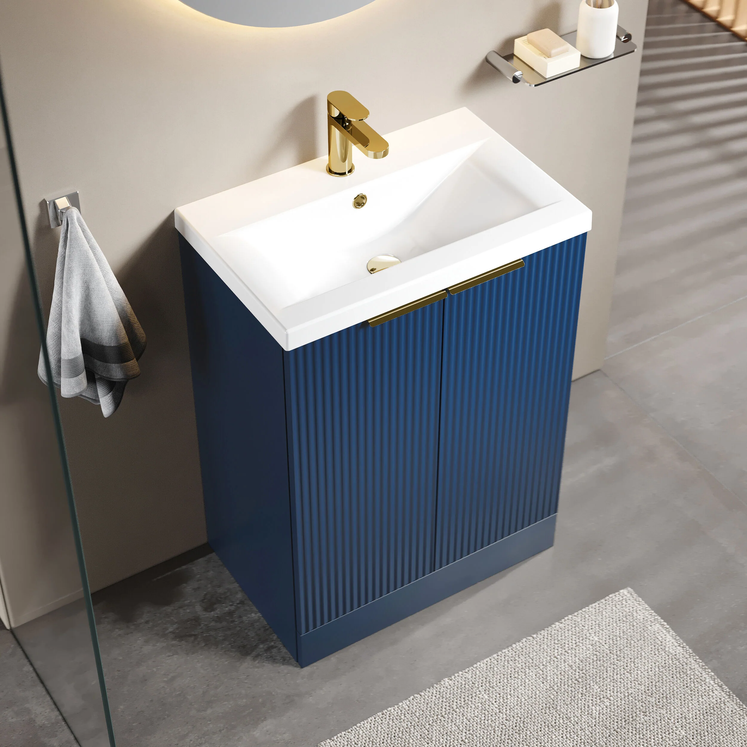 Tixall Fluted Front Floor Standing Vanity Basin Unit with Choice of Size, Colour and Handle Options - Image 71