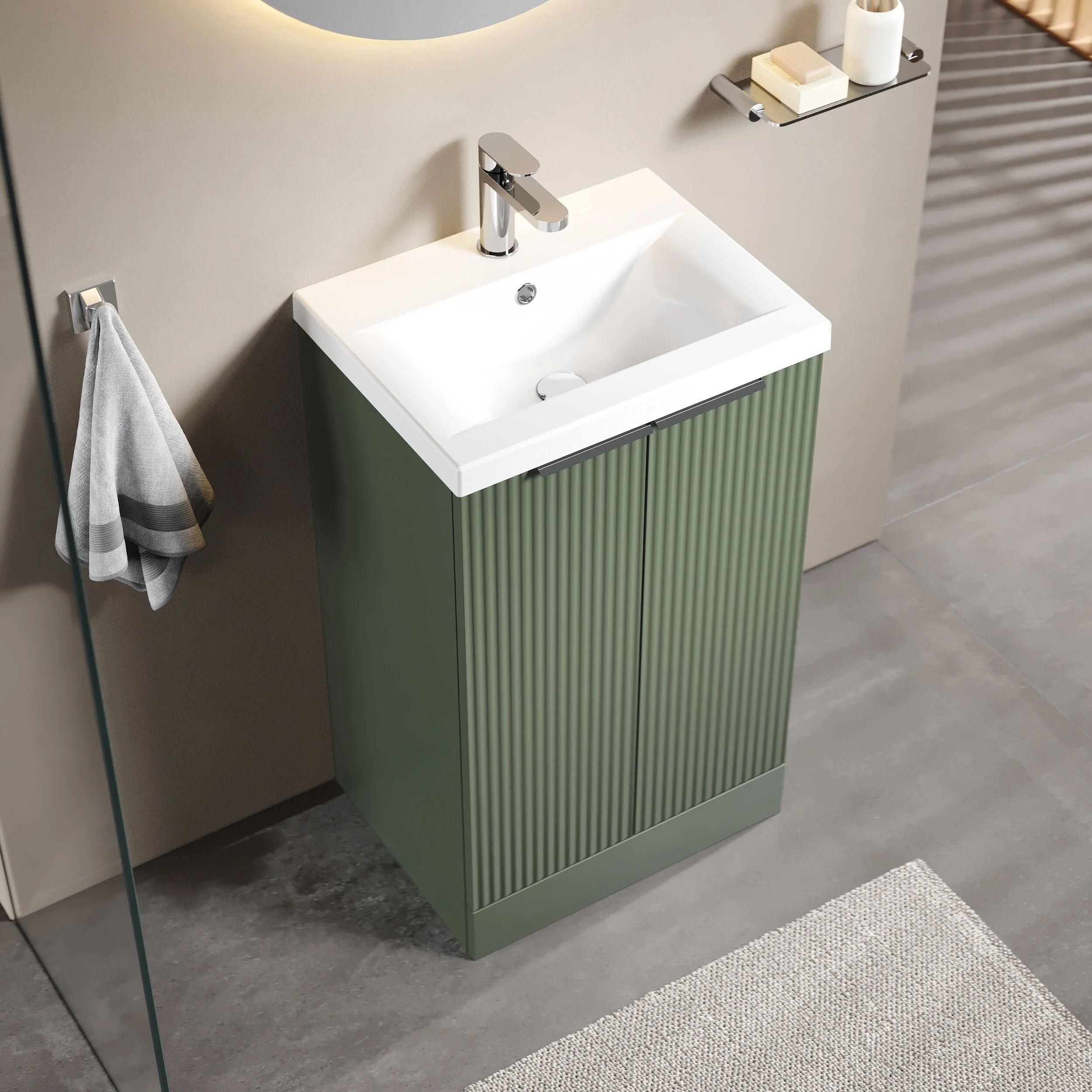 Tixall Fluted Front Floor Standing Vanity Basin Unit with Choice of Size, Colour and Handle Options - Image 72
