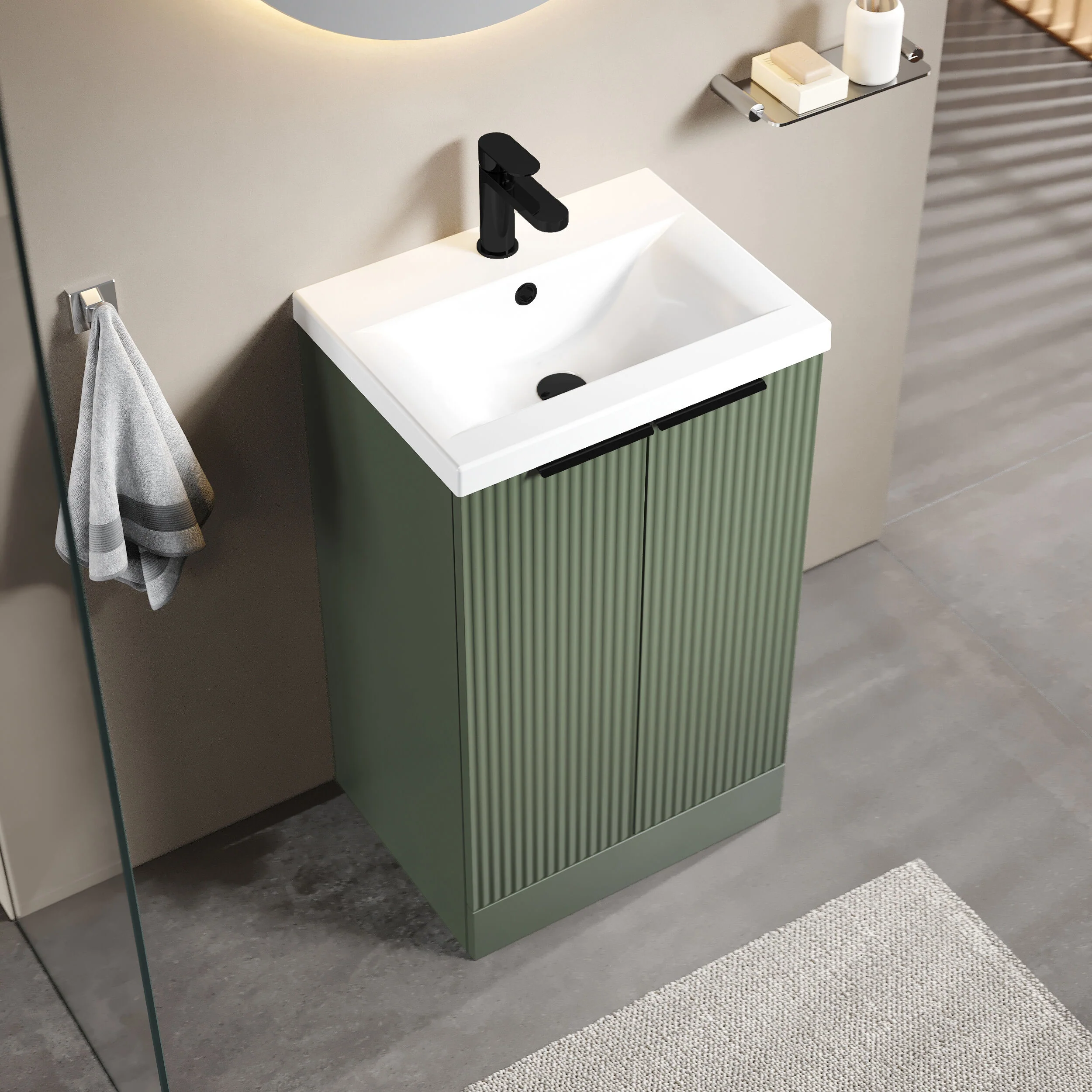 Tixall Fluted Front Floor Standing Vanity Basin Unit with Choice of Size, Colour and Handle Options - Image 73