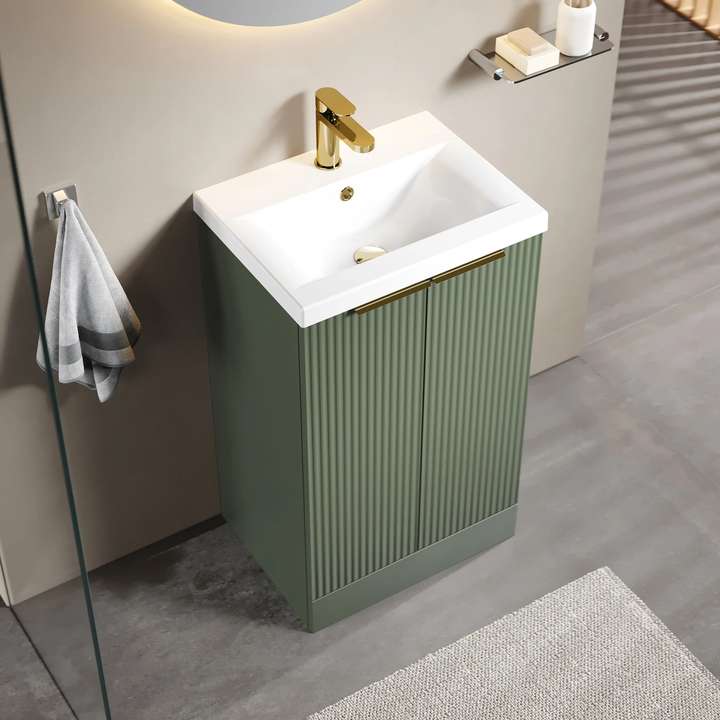 Tixall Fluted Front Floor Standing Vanity Basin Unit with Choice of Size, Colour and Handle Options - Image 74