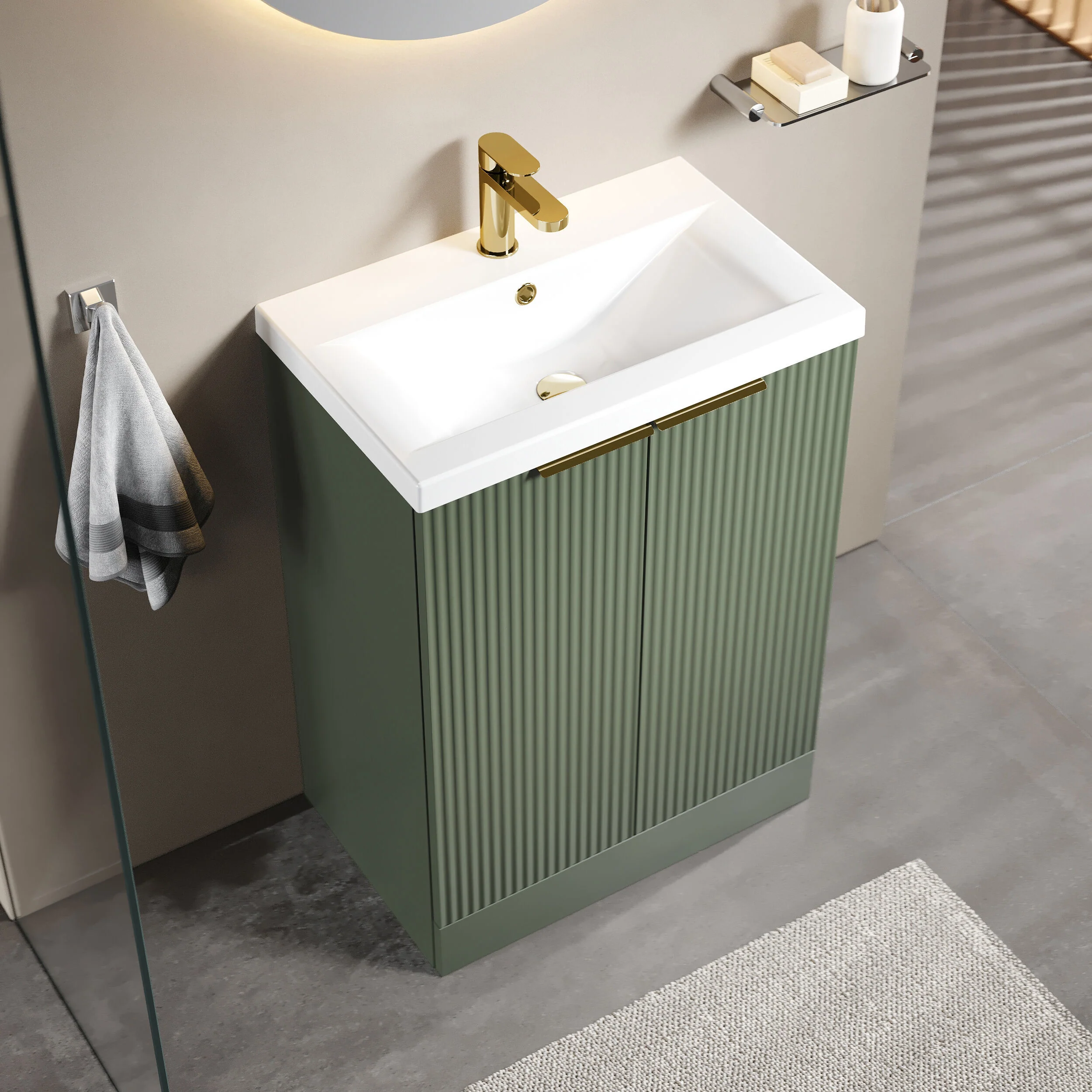 Tixall Fluted Front Floor Standing Vanity Basin Unit with Choice of Size, Colour and Handle Options - Image 76