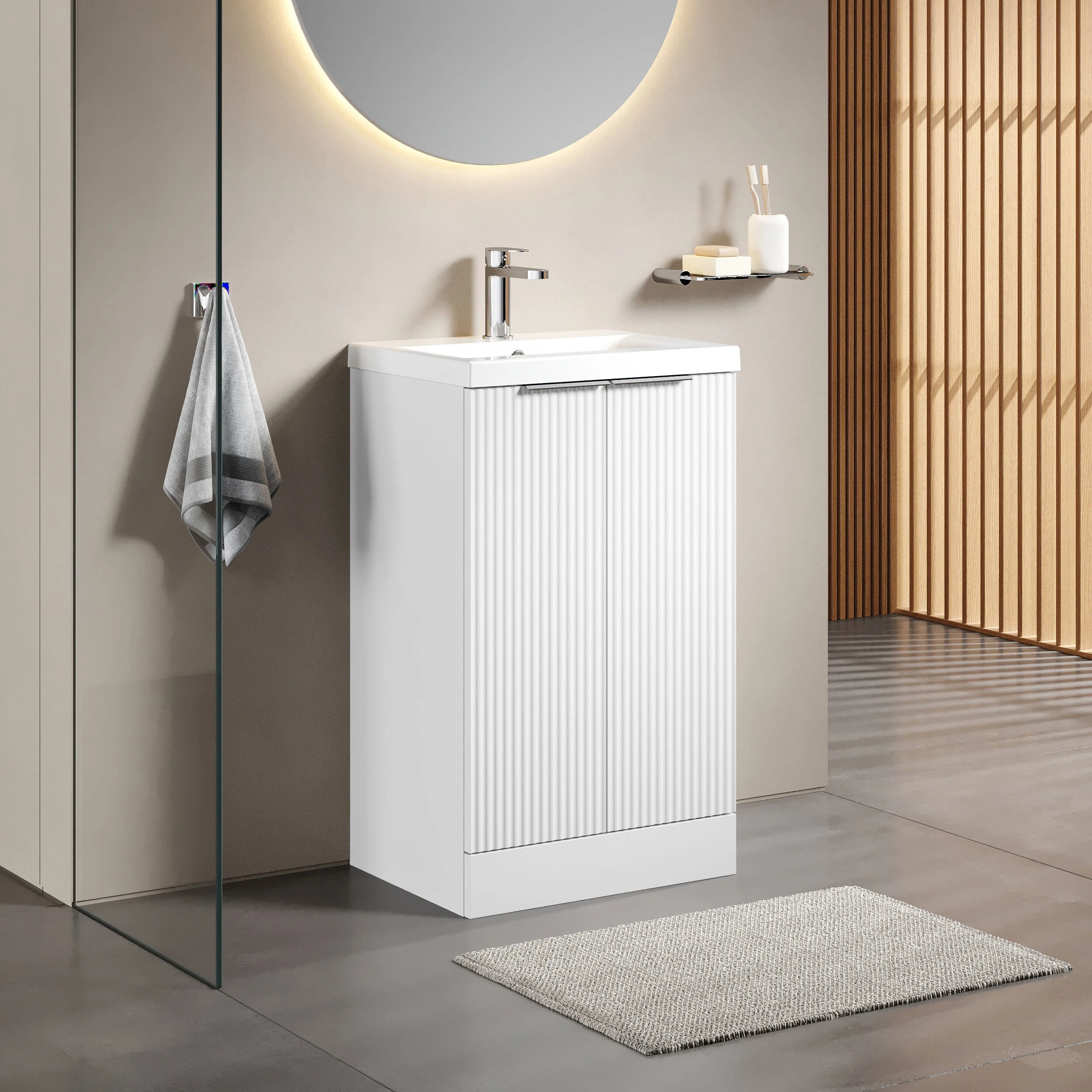 Tixall Fluted Front Floor Standing Vanity Basin Unit with Choice of Size, Colour and Handle Options - Image 77