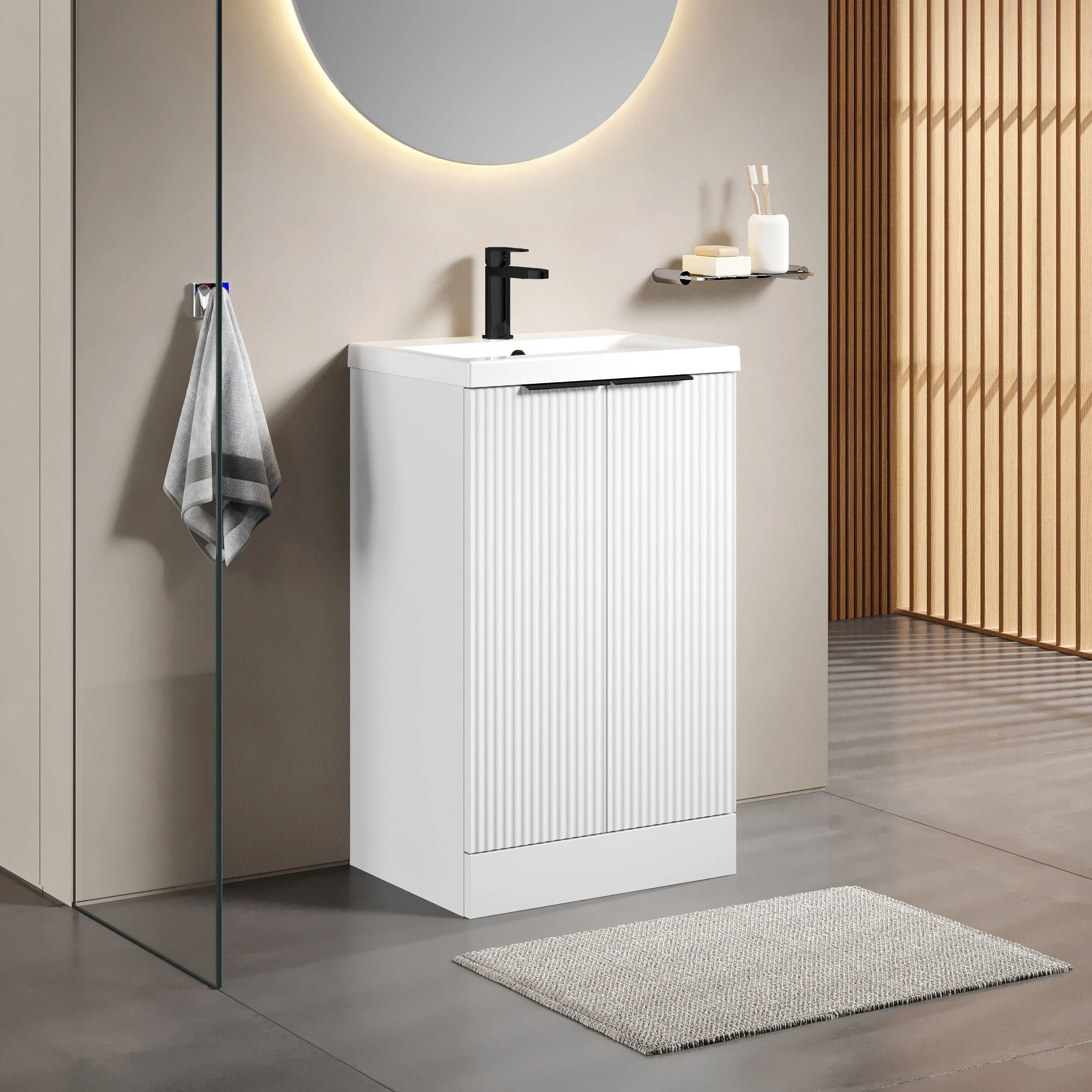Tixall Fluted Front Floor Standing Vanity Basin Unit with Choice of Size, Colour and Handle Options - Image 78
