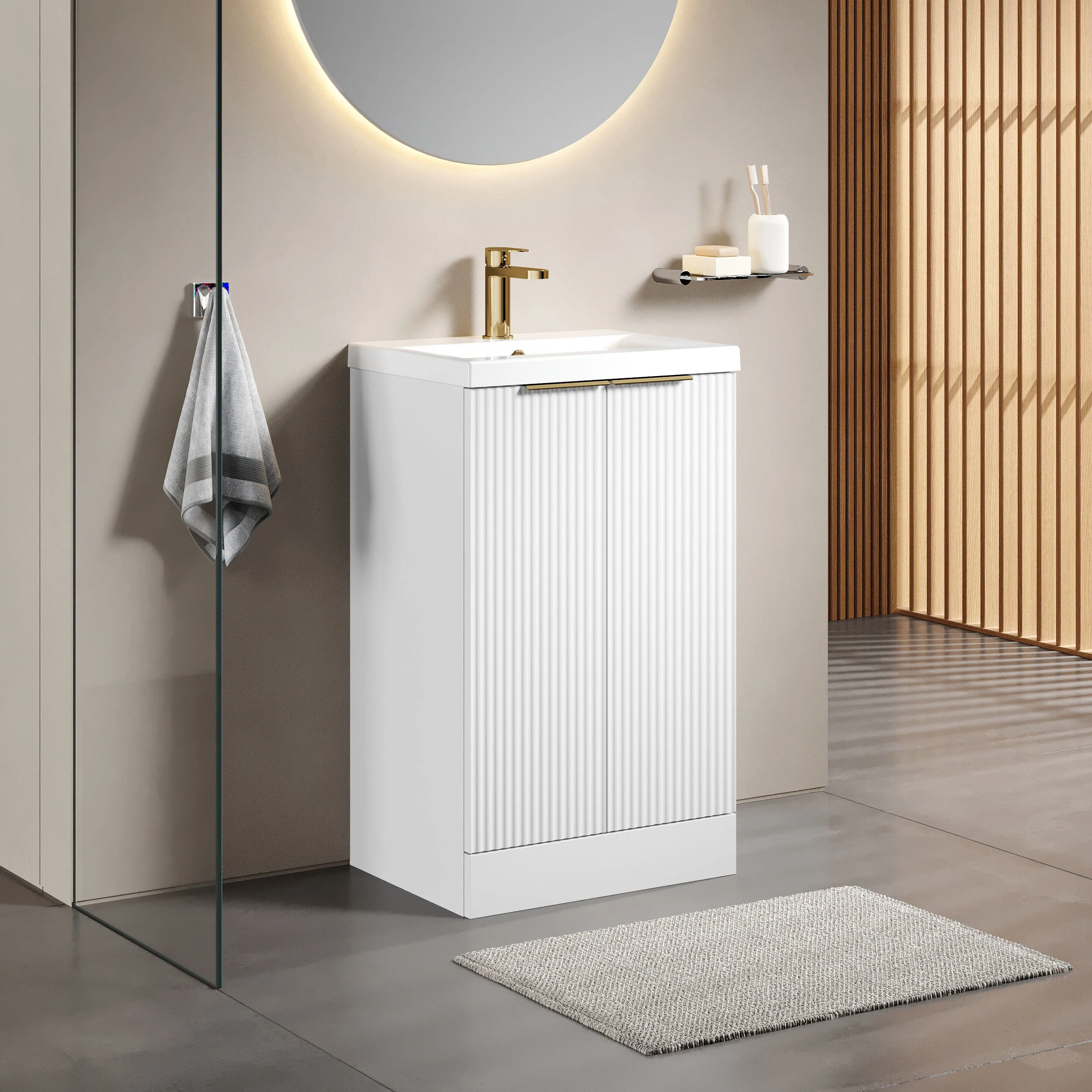 Tixall Fluted Front Floor Standing Vanity Basin Unit with Choice of Size, Colour and Handle Options - Image 79
