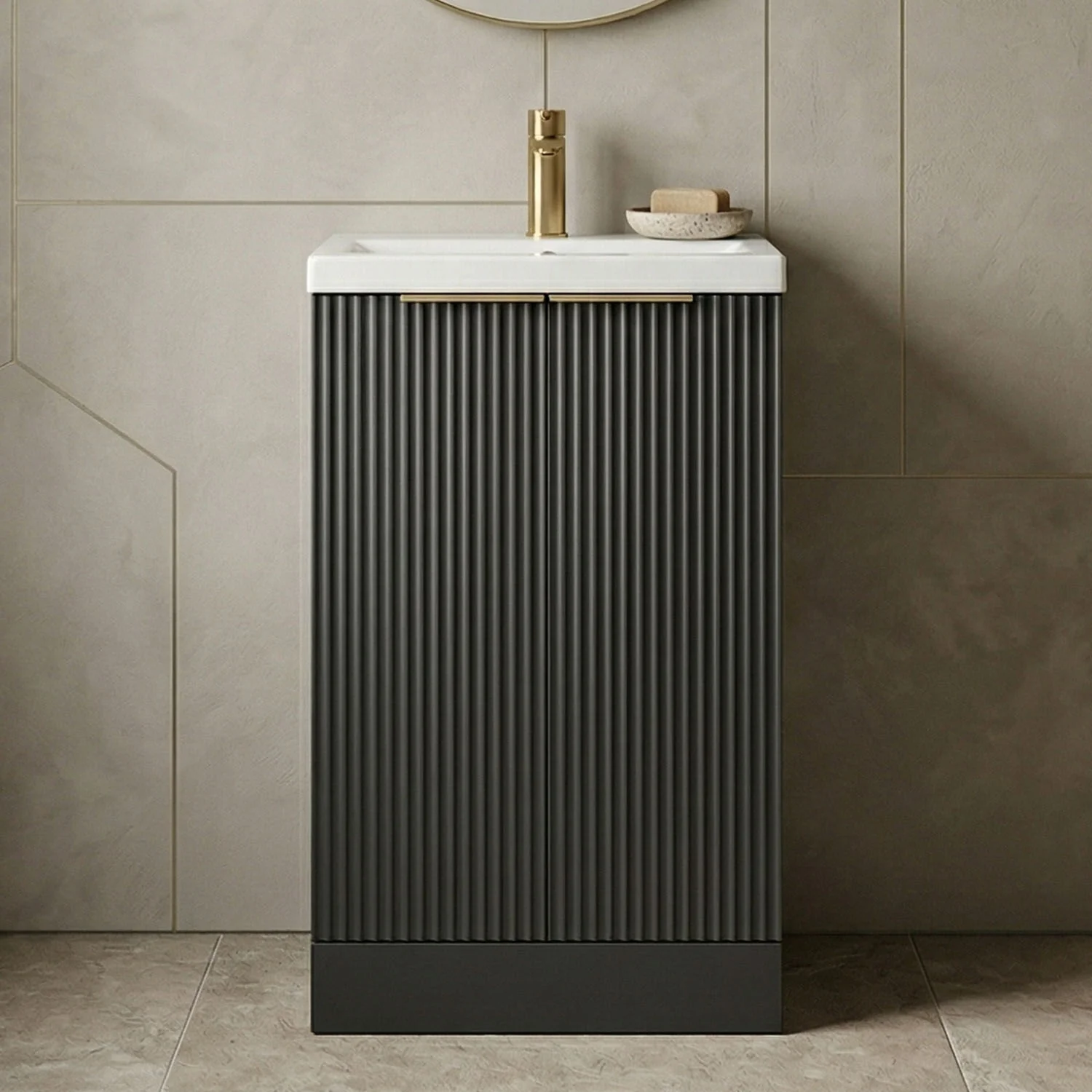Tixall Fluted Front Floor Standing Vanity Basin Unit with Choice of Size, Colour and Handle Options - Image 8