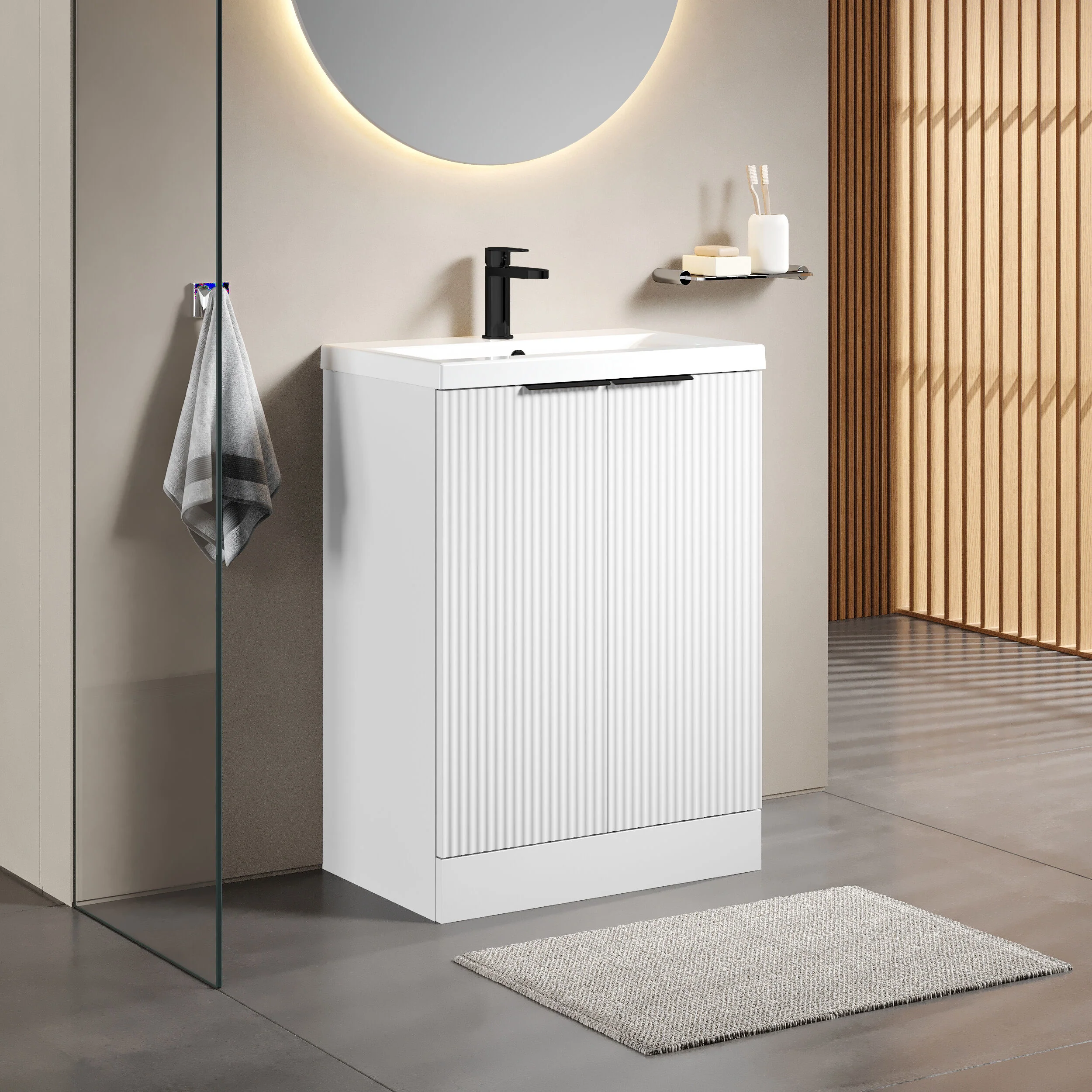 Tixall Fluted Front Floor Standing Vanity Basin Unit with Choice of Size, Colour and Handle Options - Image 81