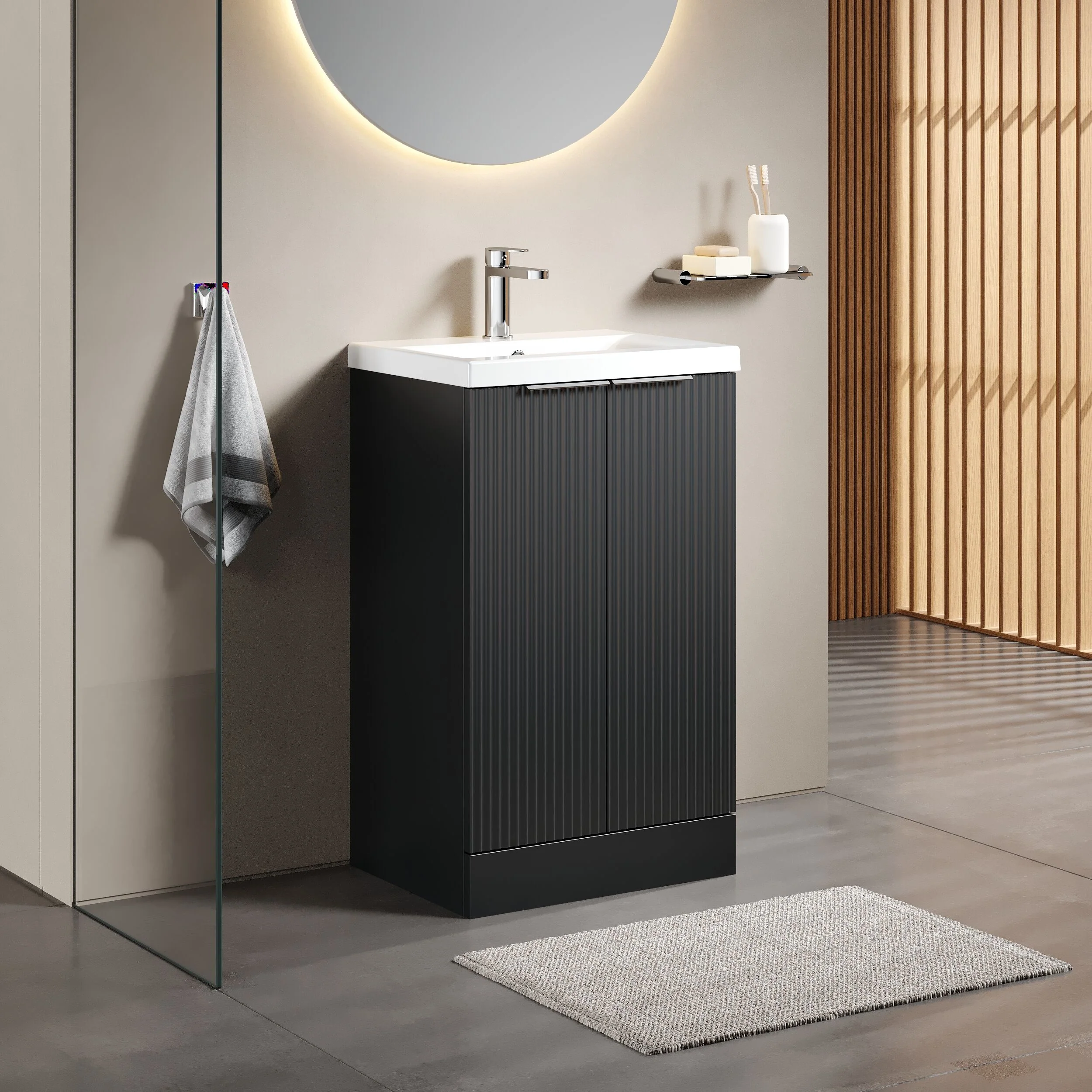 Tixall Fluted Front Floor Standing Vanity Basin Unit with Choice of Size, Colour and Handle Options - Image 83