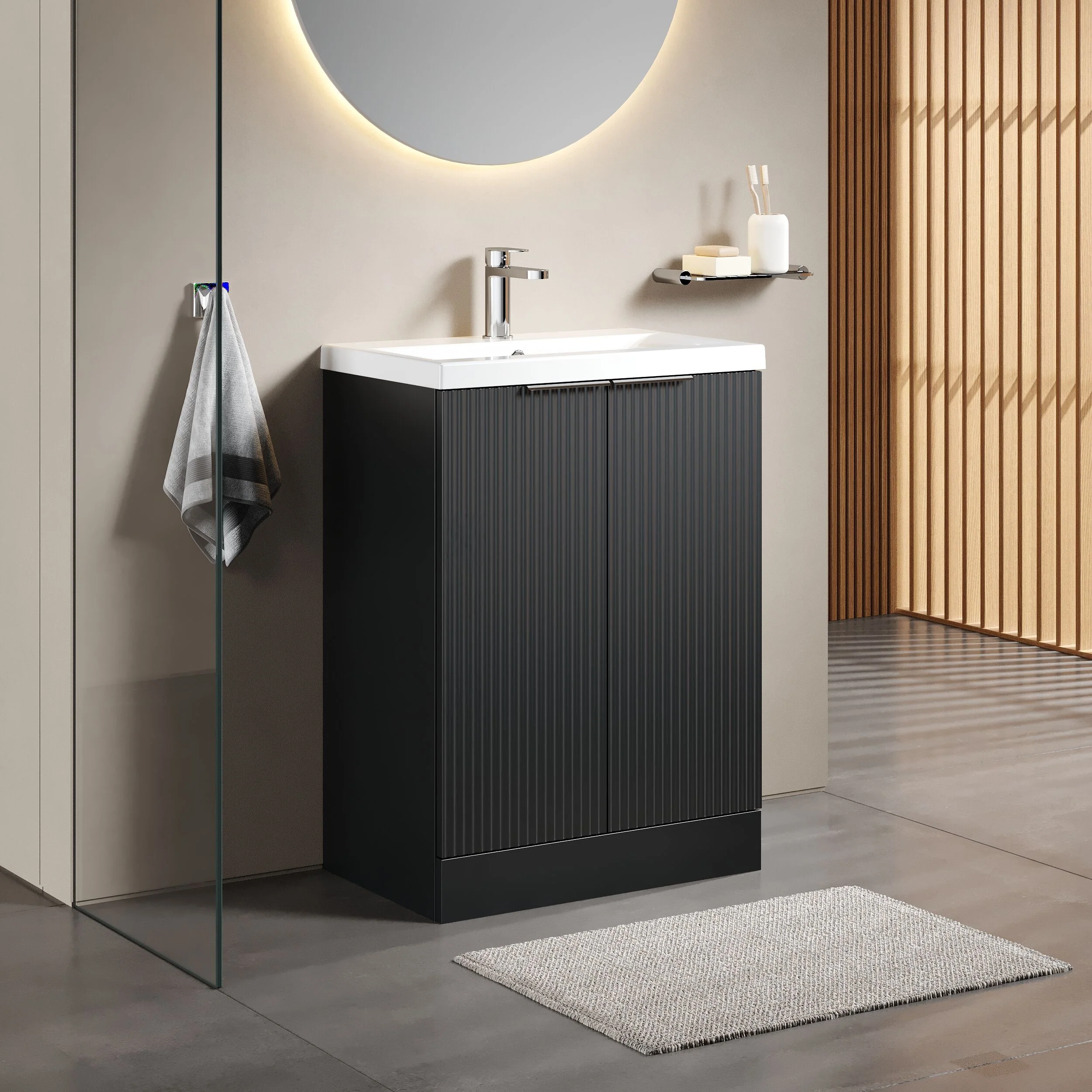 Tixall Fluted Front Floor Standing Vanity Basin Unit with Choice of Size, Colour and Handle Options - Image 86