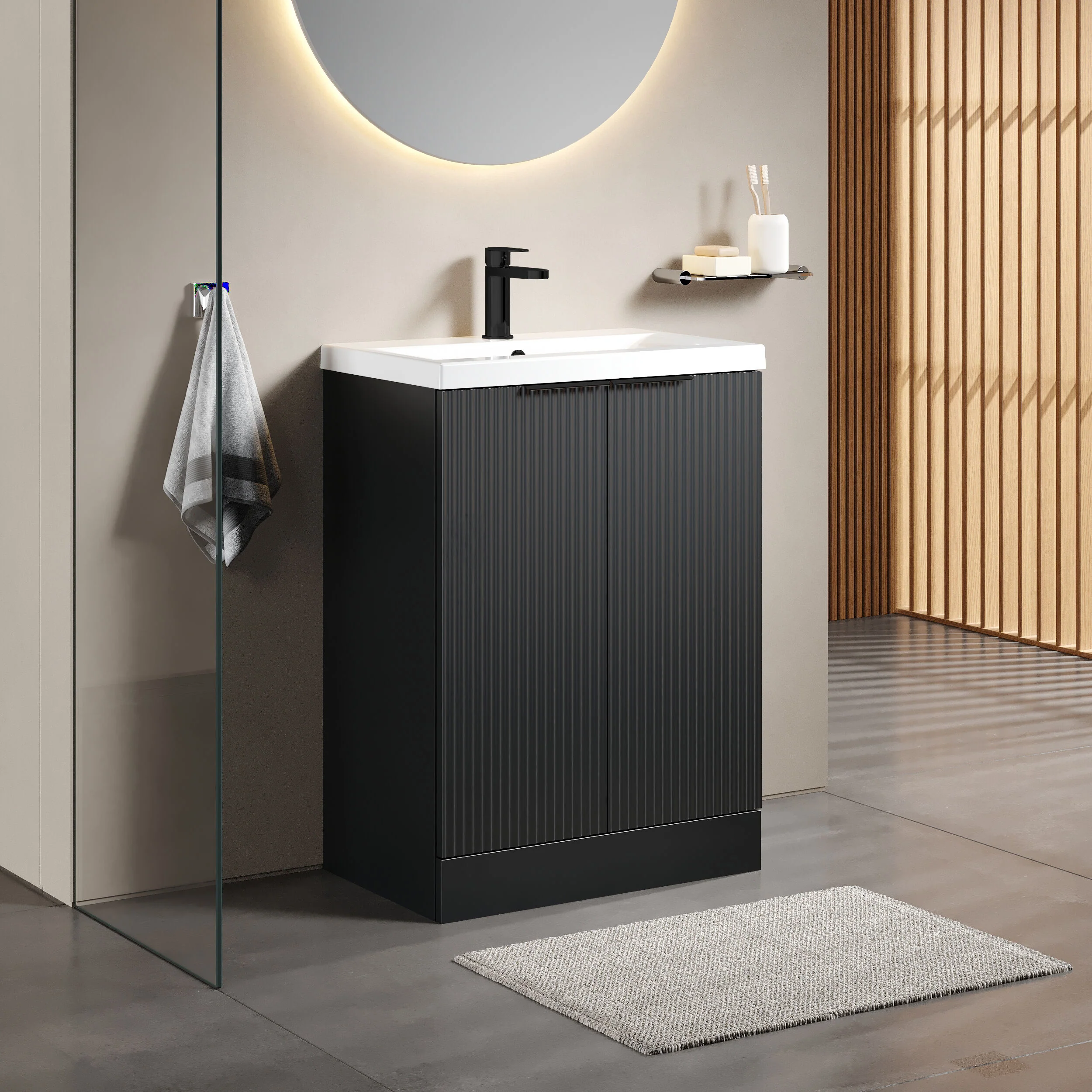 Tixall Fluted Front Floor Standing Vanity Basin Unit with Choice of Size, Colour and Handle Options - Image 87