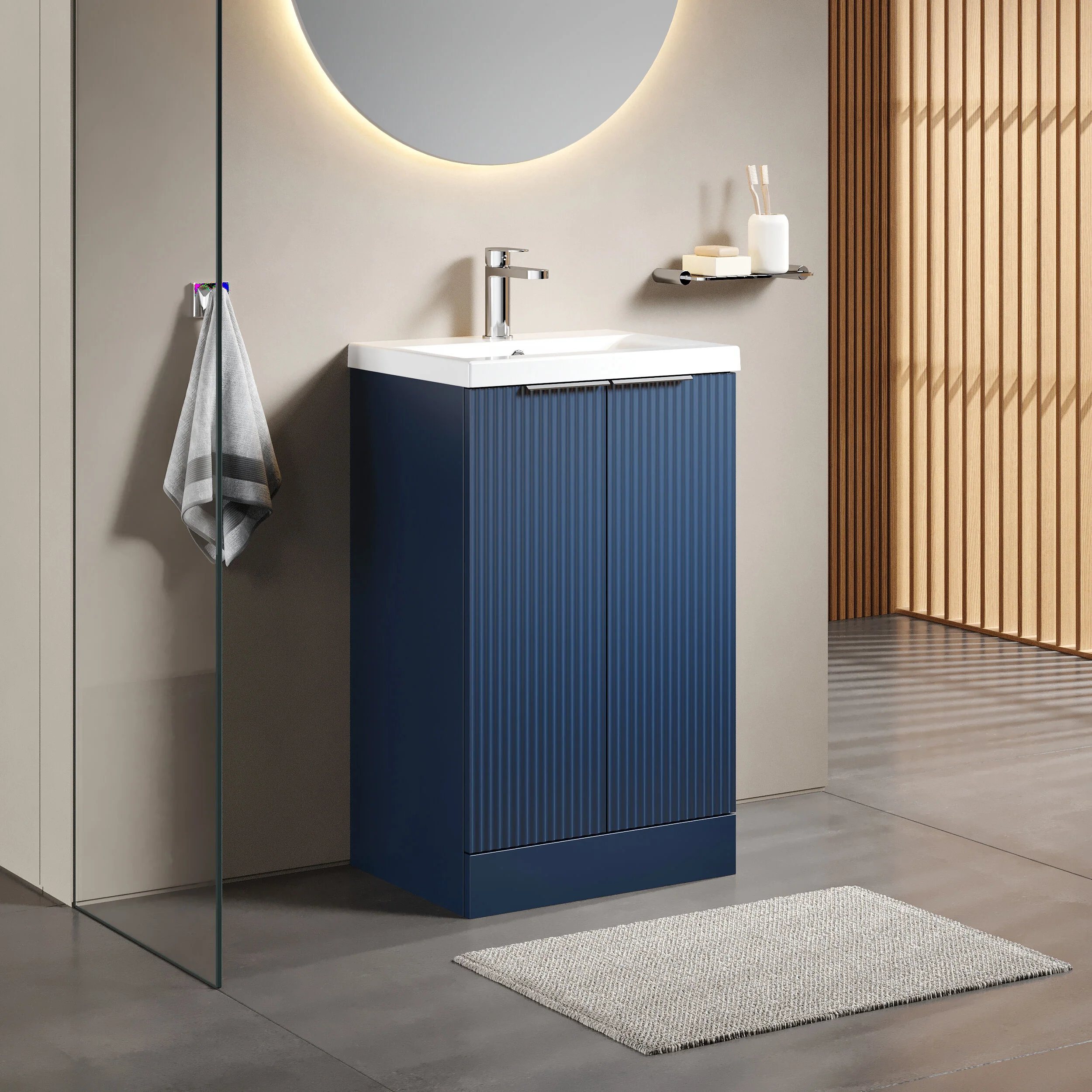 Tixall Fluted Front Floor Standing Vanity Basin Unit with Choice of Size, Colour and Handle Options - Image 94