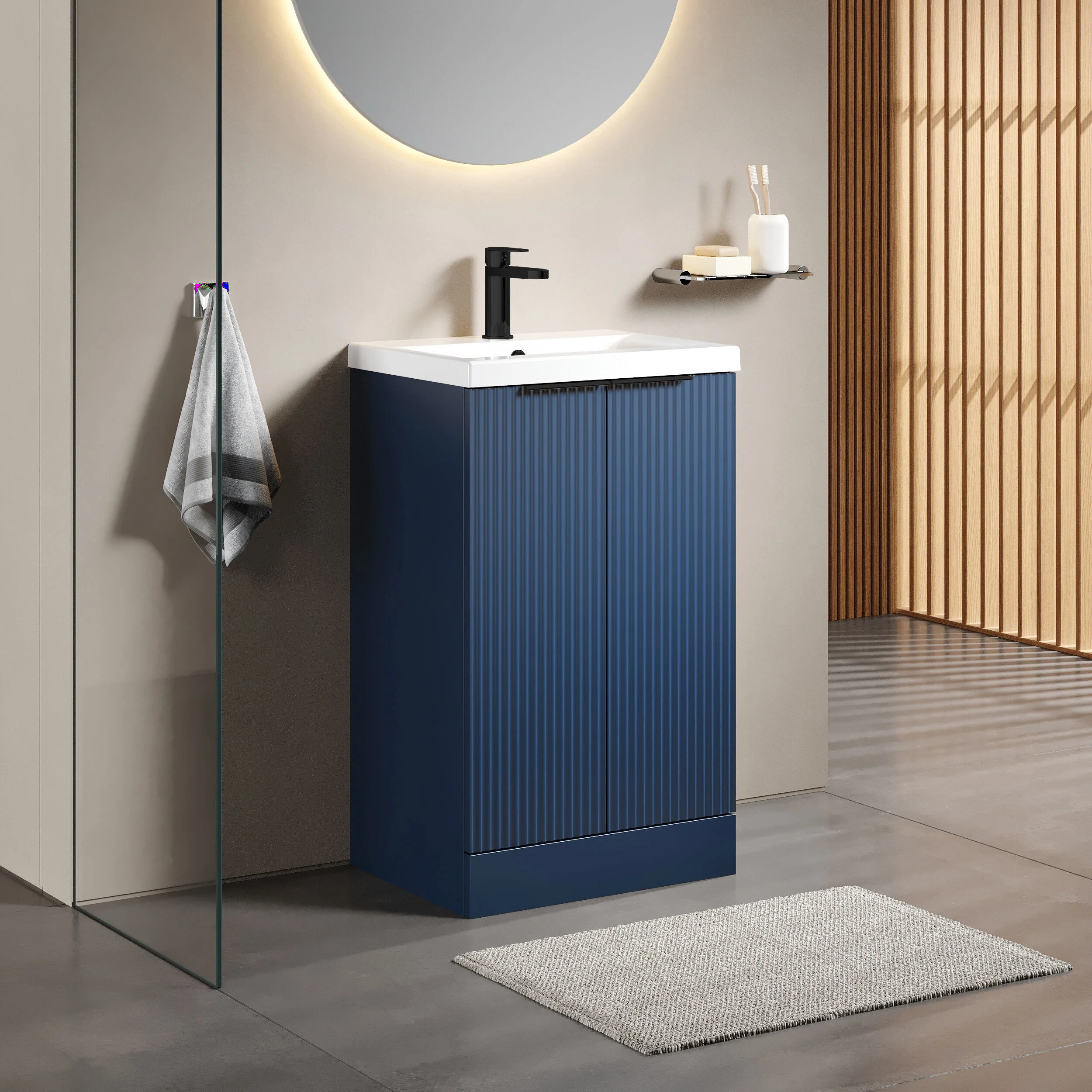 Tixall Fluted Front Floor Standing Vanity Basin Unit with Choice of Size, Colour and Handle Options - Image 95