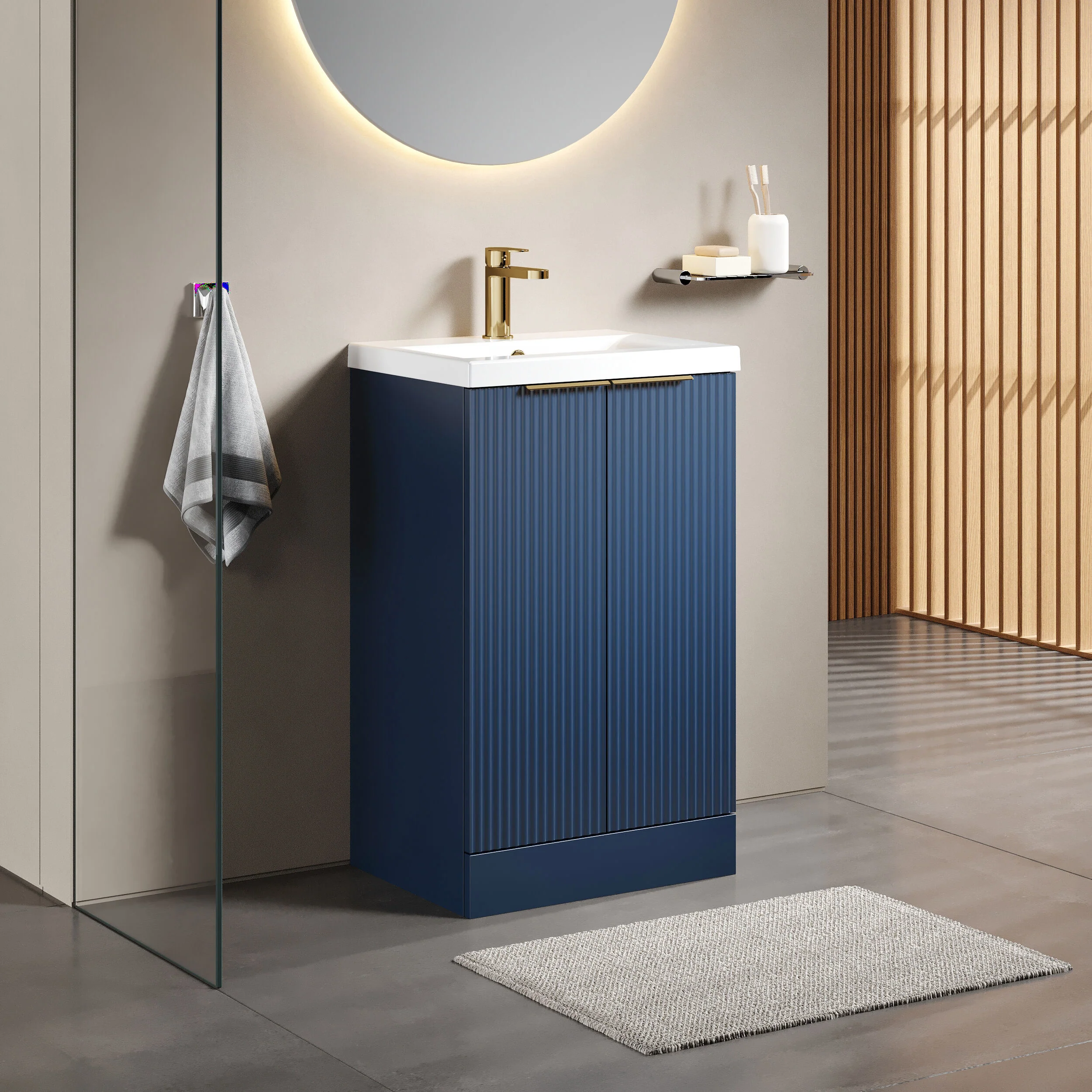 Tixall Fluted Front Floor Standing Vanity Basin Unit with Choice of Size, Colour and Handle Options - Image 96