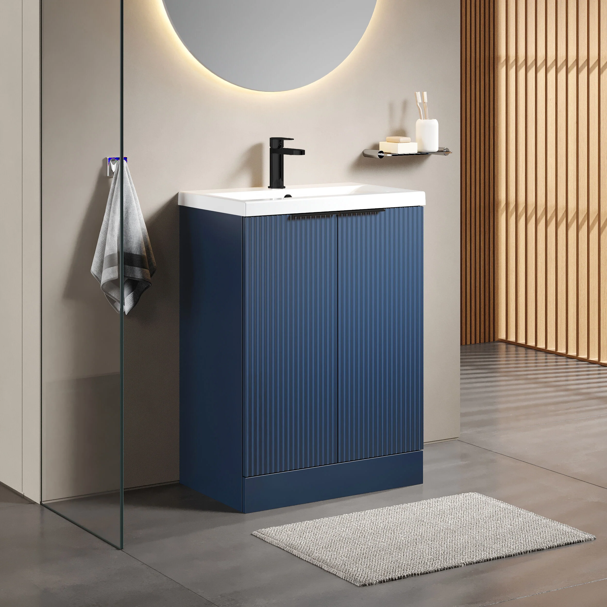 Tixall Fluted Front Floor Standing Vanity Basin Unit with Choice of Size, Colour and Handle Options - Image 98
