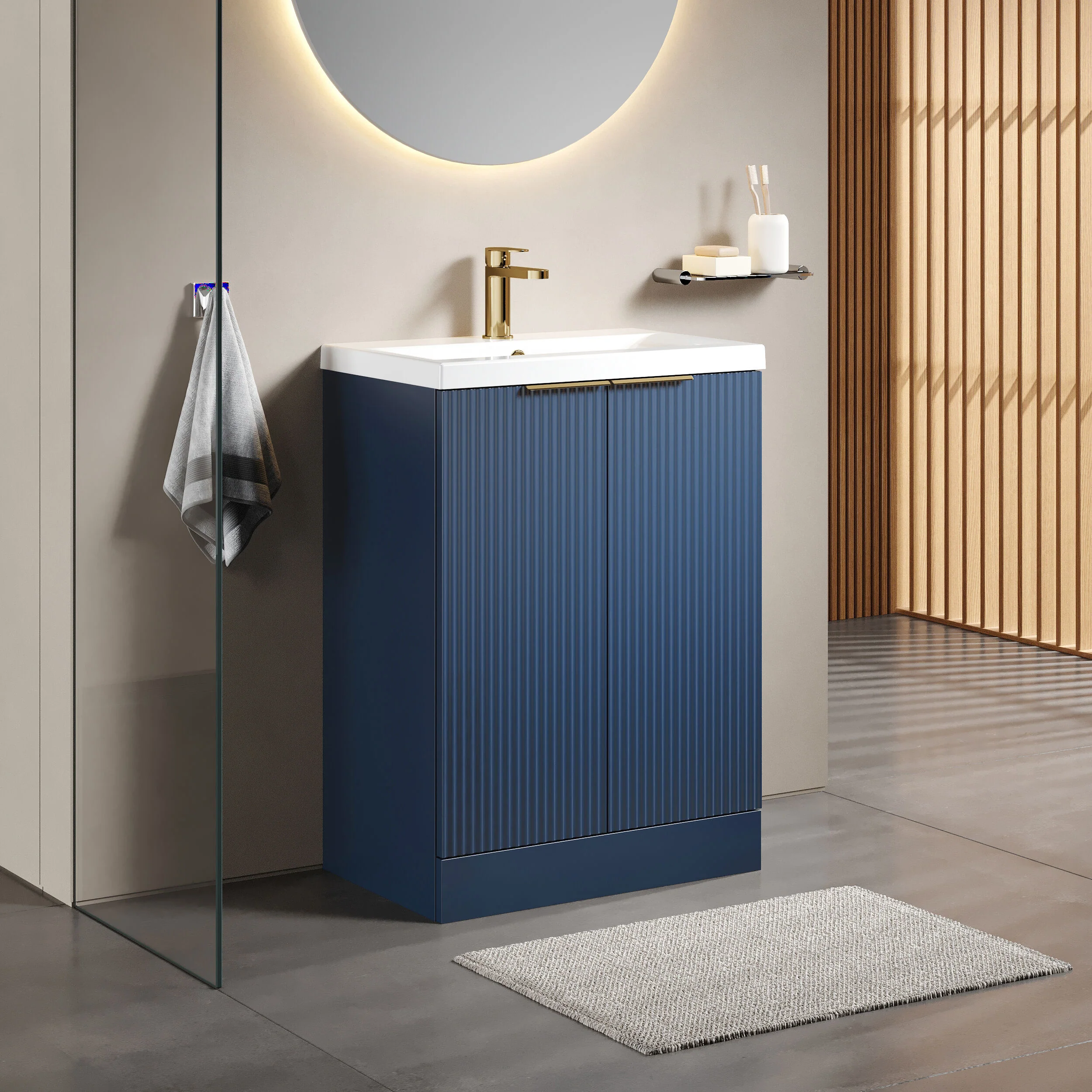 Tixall Fluted Front Floor Standing Vanity Basin Unit with Choice of Size, Colour and Handle Options - Image 99