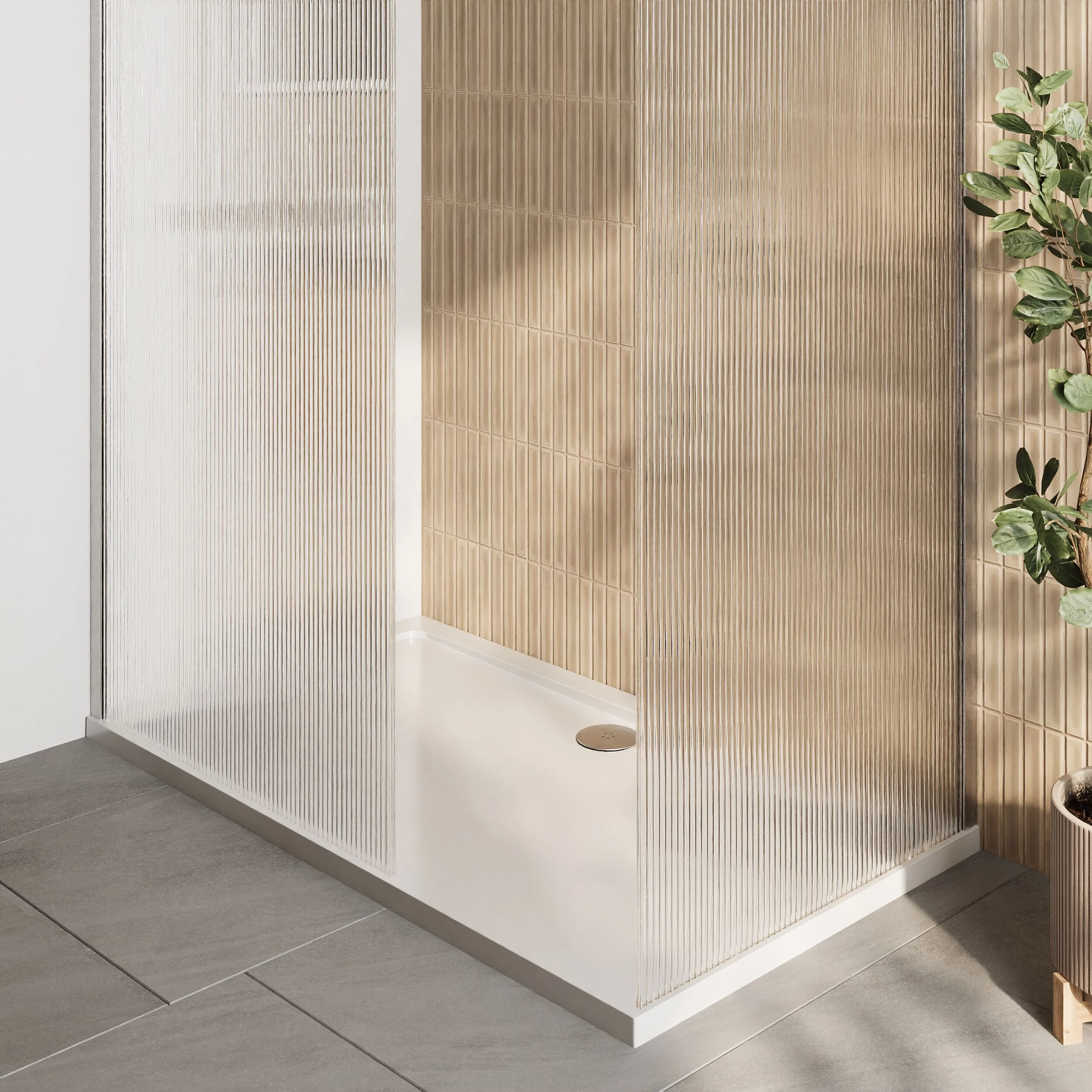 Contemporary Fluted Glass Walk In Wetroom Screens and Shower Tray - Choice of Finish - Image 14