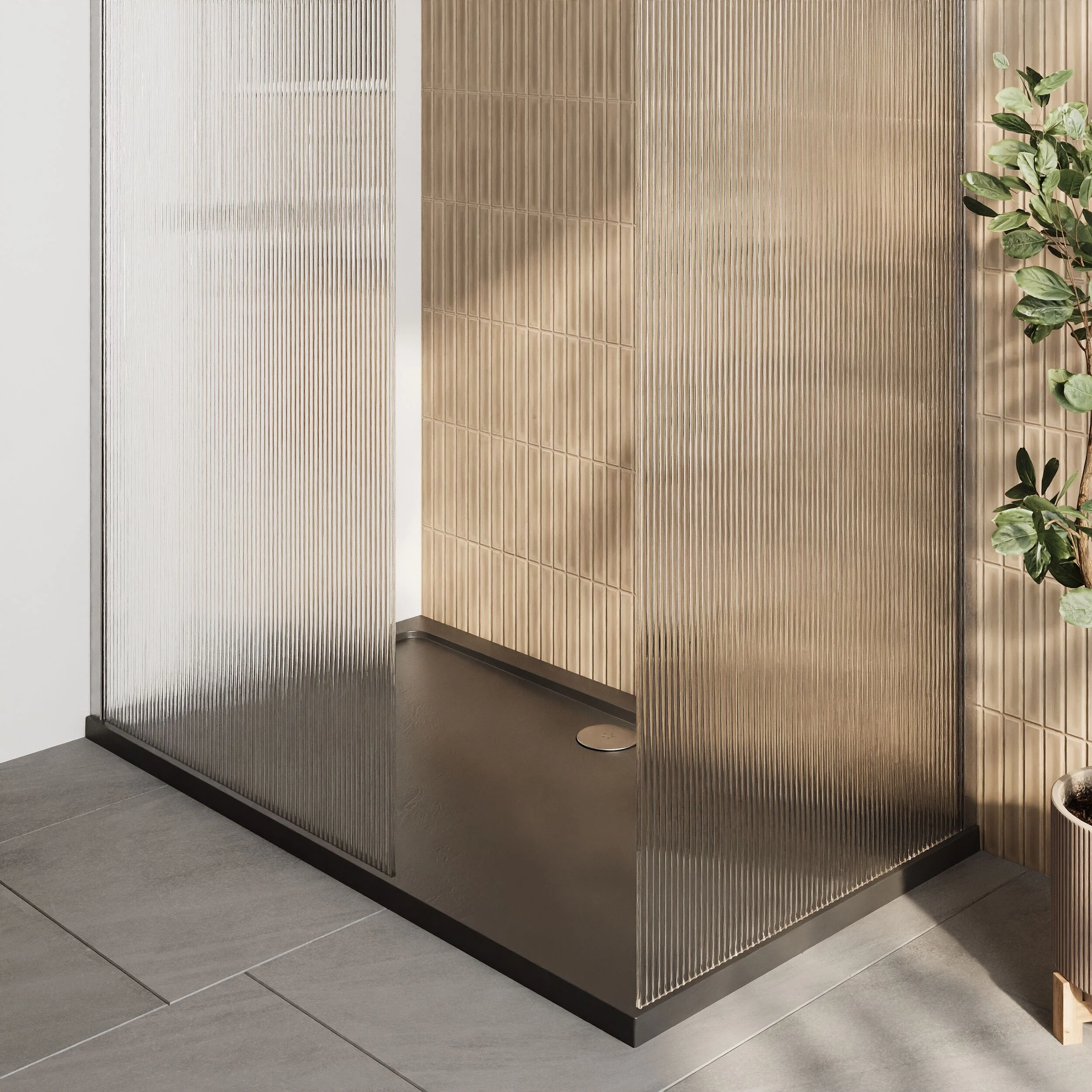 Contemporary Fluted Glass Walk In Wetroom Screens and Shower Tray - Choice of Finish - Image 17
