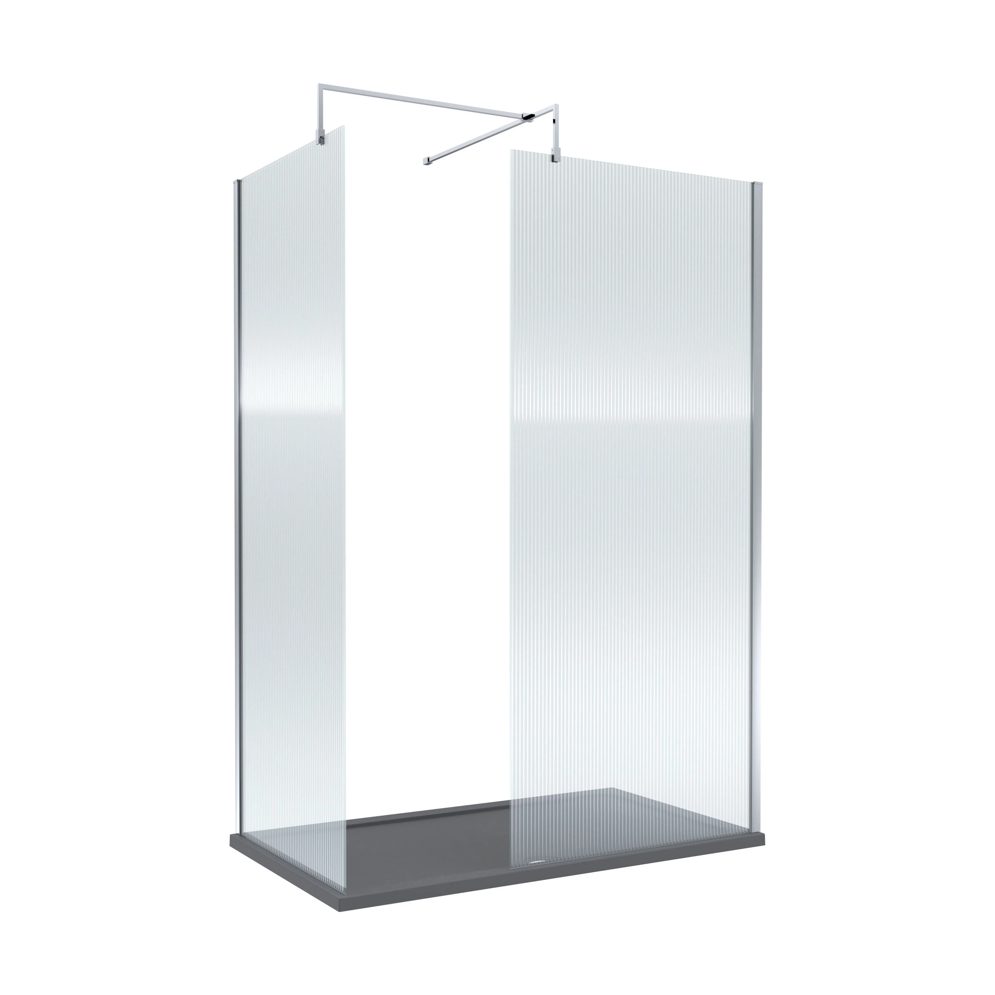 Contemporary Fluted Glass Walk In Wetroom Screens and Shower Tray - Choice of Finish - Image 7