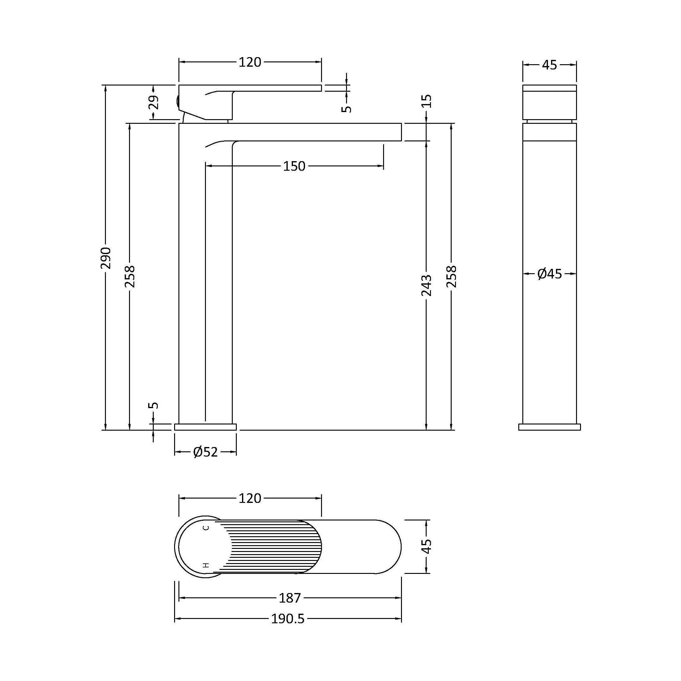 Fluted High Rise Mono Basin Mixer - Image 2