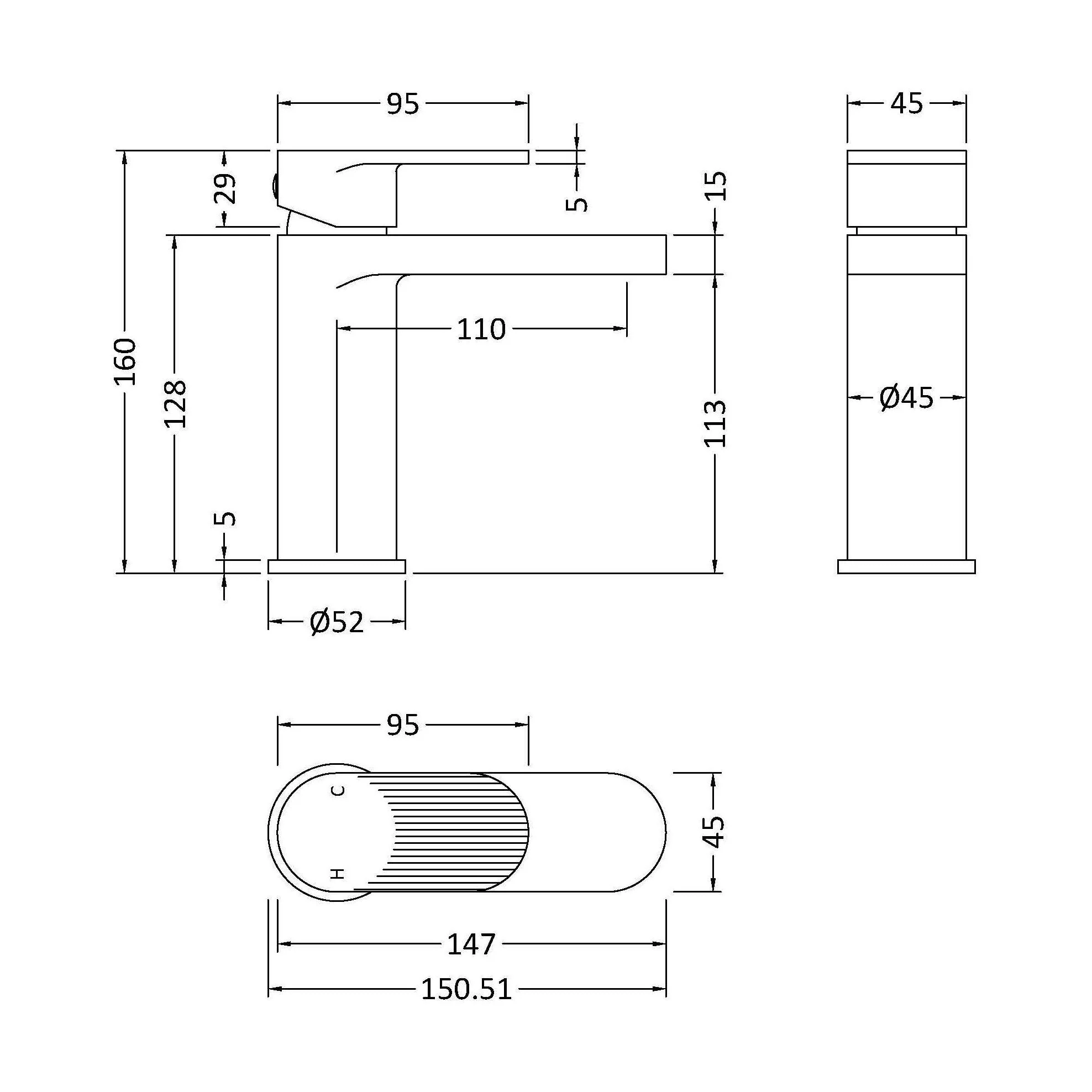 Fluted Mono Basin Mixer P/B Waste - Image 2