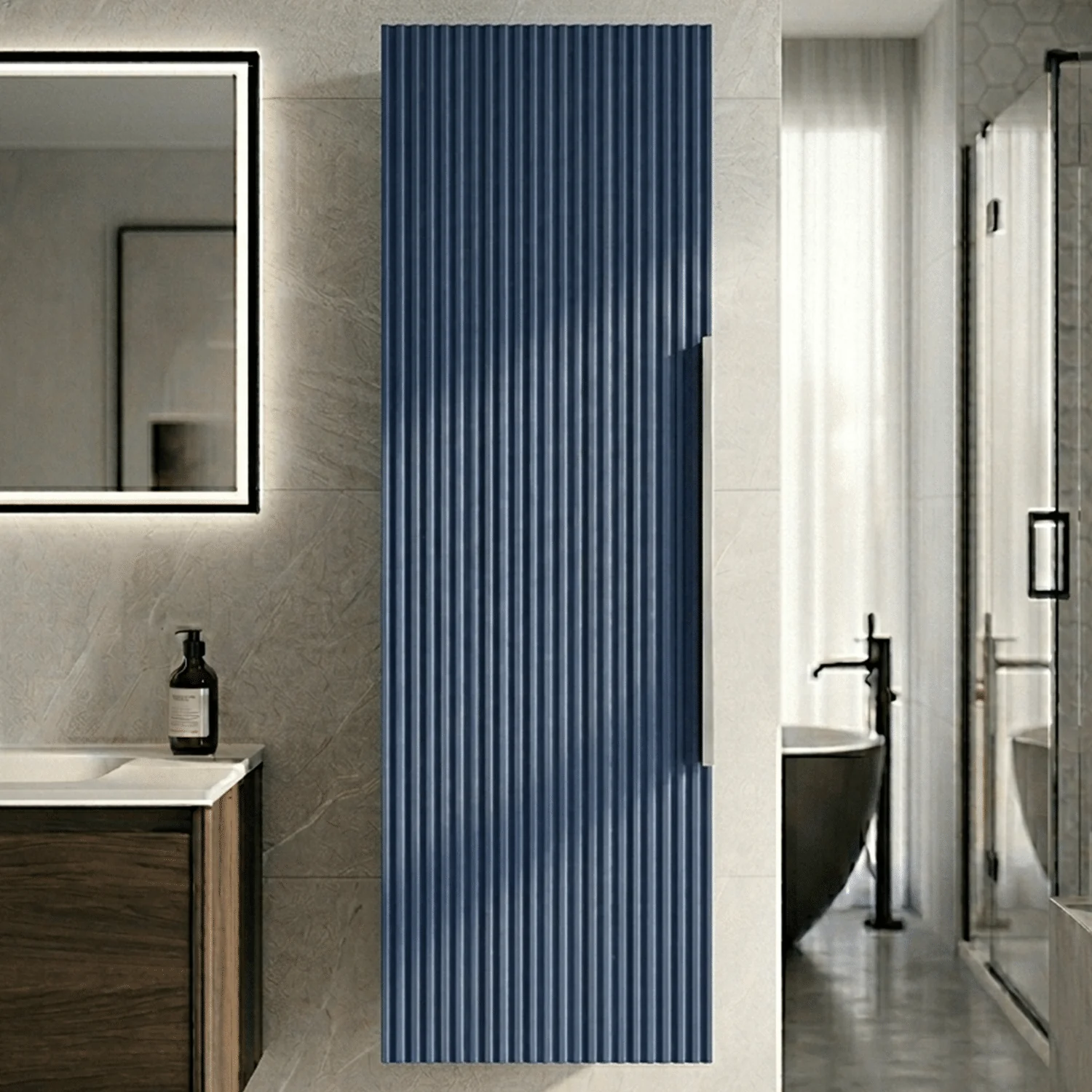 Tixall Fluted Wall Hung Tall Bathroom Storage Unit, 400mm, Multiple Colours and Handle Options - Image 10