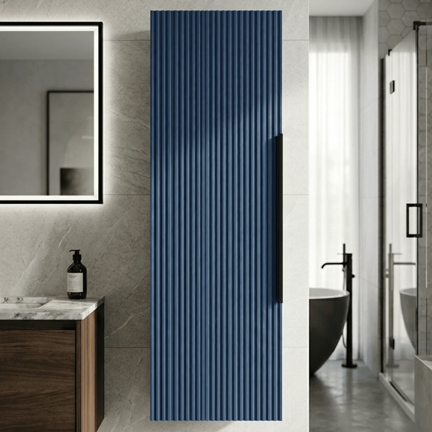 Tixall Fluted Wall Hung Tall Bathroom Storage Unit, 400mm, Multiple Colours and Handle Options - Image 11