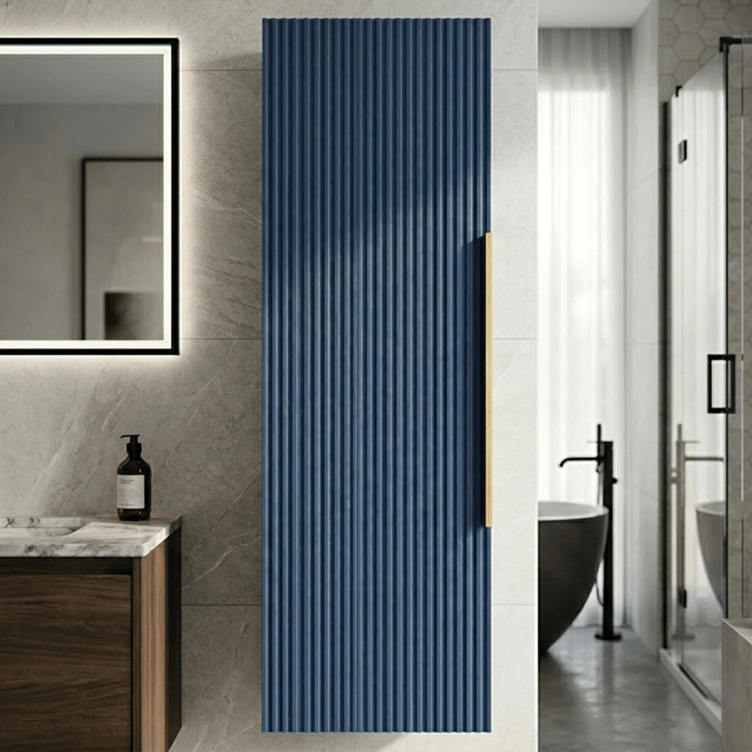 Tixall Fluted Wall Hung Tall Bathroom Storage Unit, 400mm, Multiple Colours and Handle Options - Image 12
