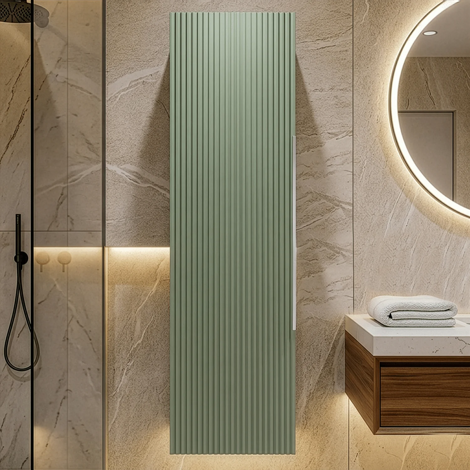 Tixall Fluted Wall Hung Tall Bathroom Storage Unit, 400mm, Multiple Colours and Handle Options - Image 13