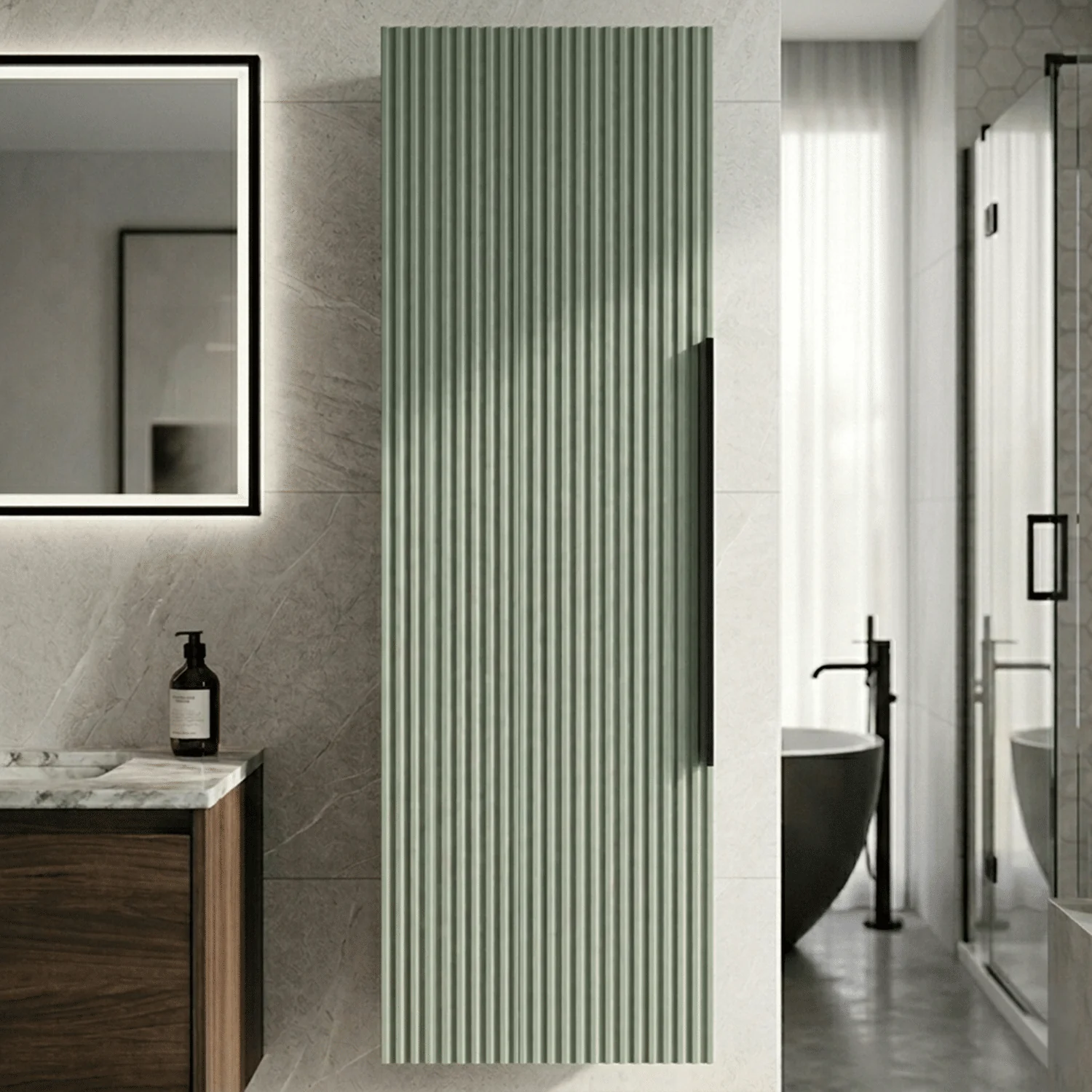 Tixall Fluted Wall Hung Tall Bathroom Storage Unit, 400mm, Multiple Colours and Handle Options - Image 14