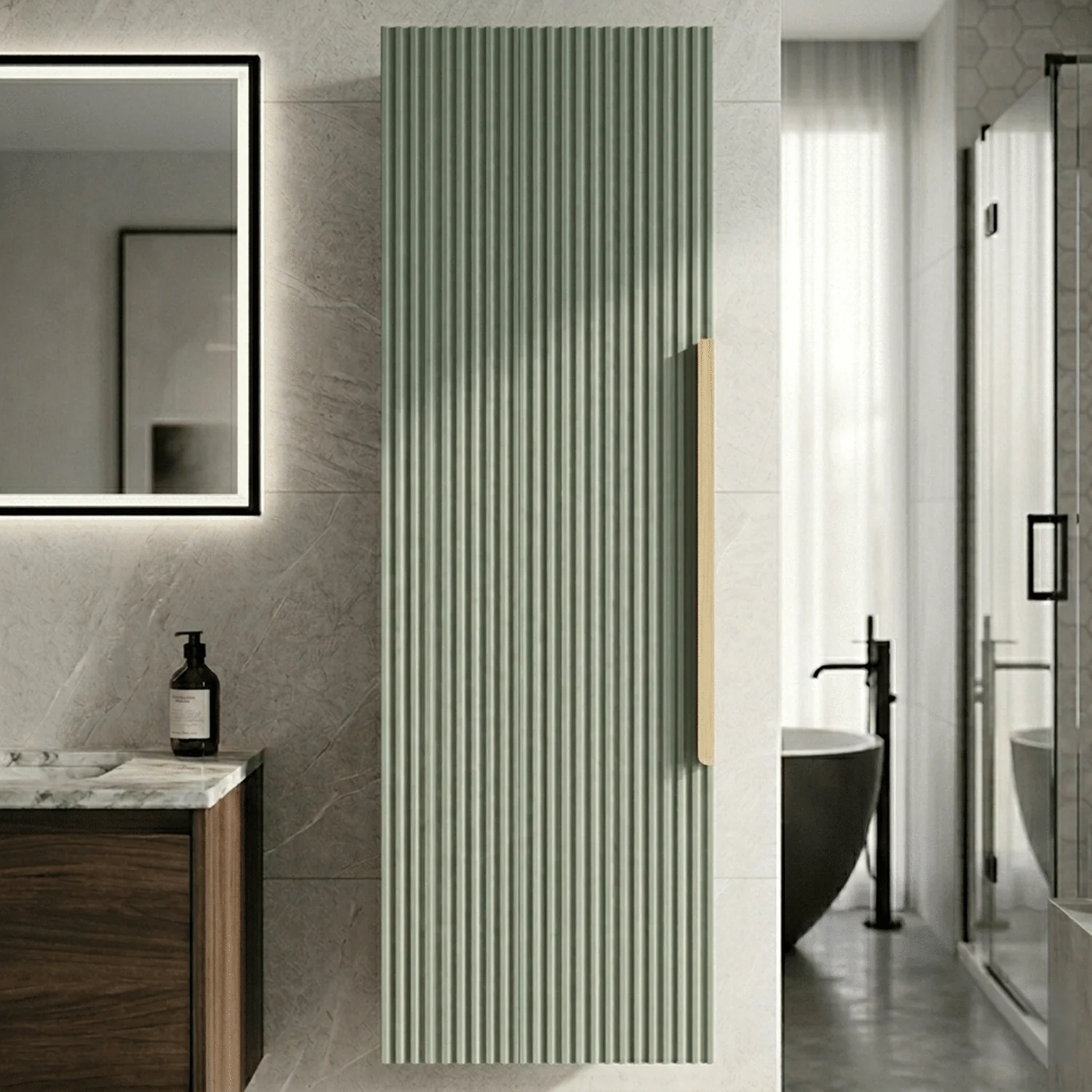 Tixall Fluted Wall Hung Tall Bathroom Storage Unit, 400mm, Multiple Colours and Handle Options - Image 15