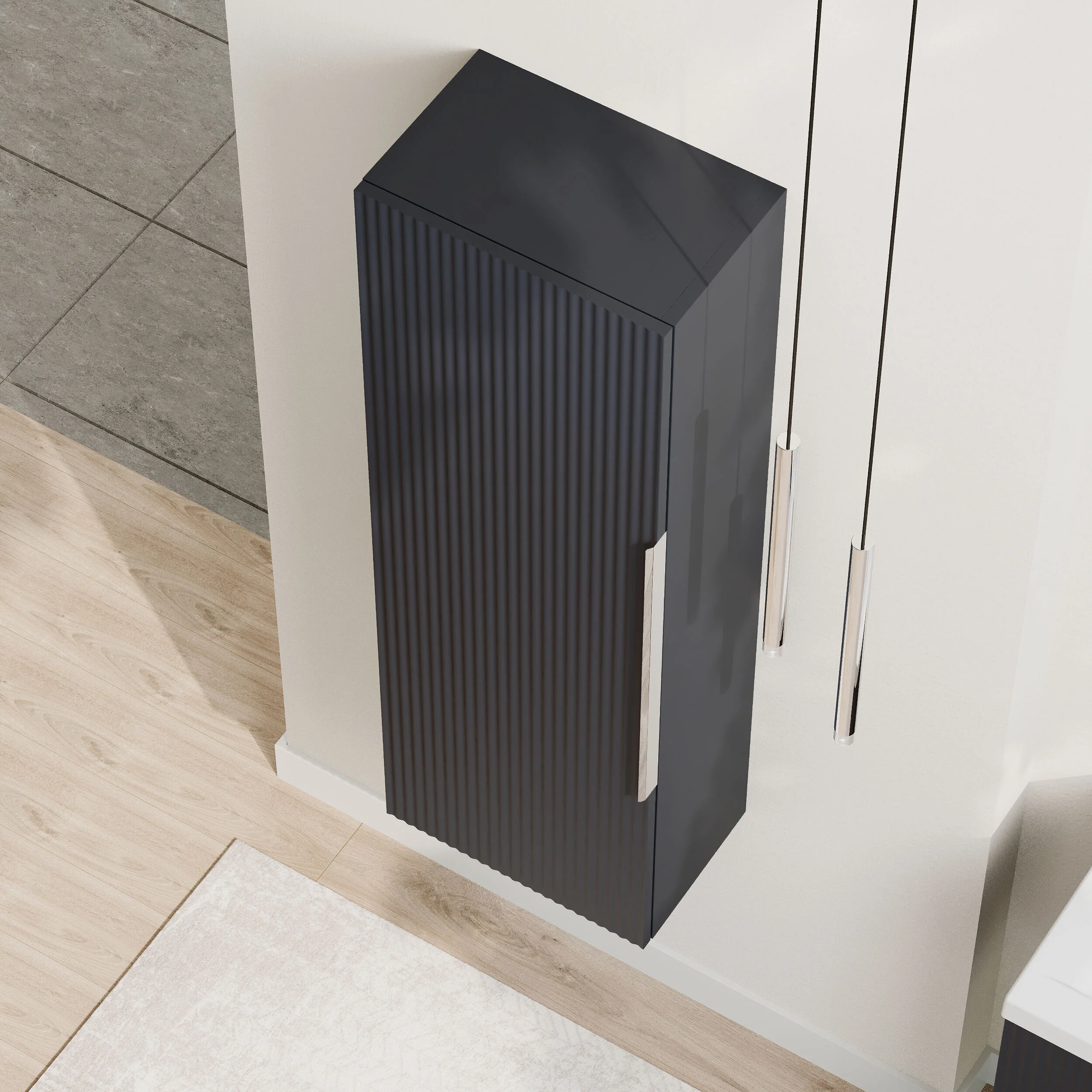 Tixall Fluted Wall Hung Tall Bathroom Storage Unit, 400mm, Multiple Colours and Handle Options - Image 16
