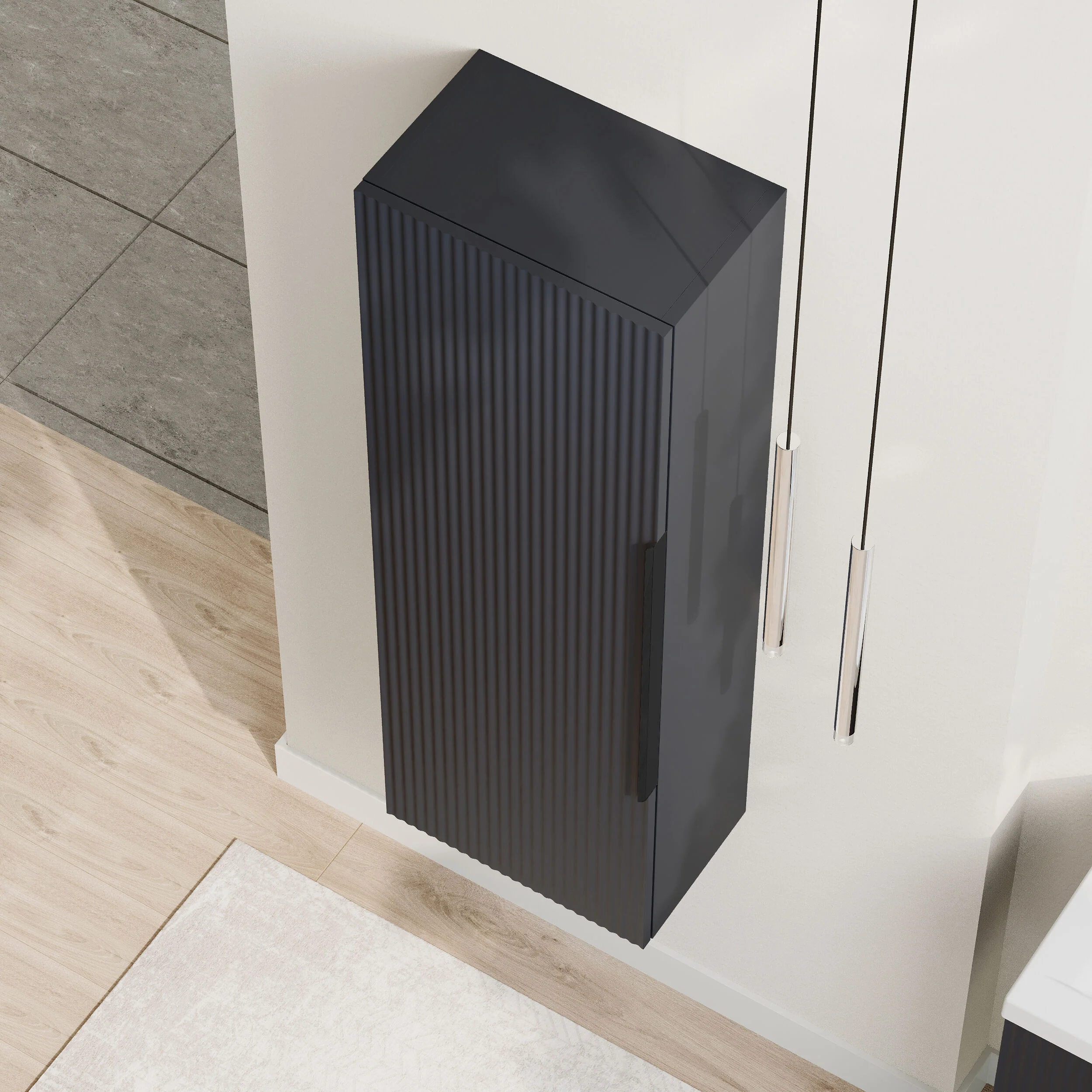 Tixall Fluted Wall Hung Tall Bathroom Storage Unit, 400mm, Multiple Colours and Handle Options - Image 17