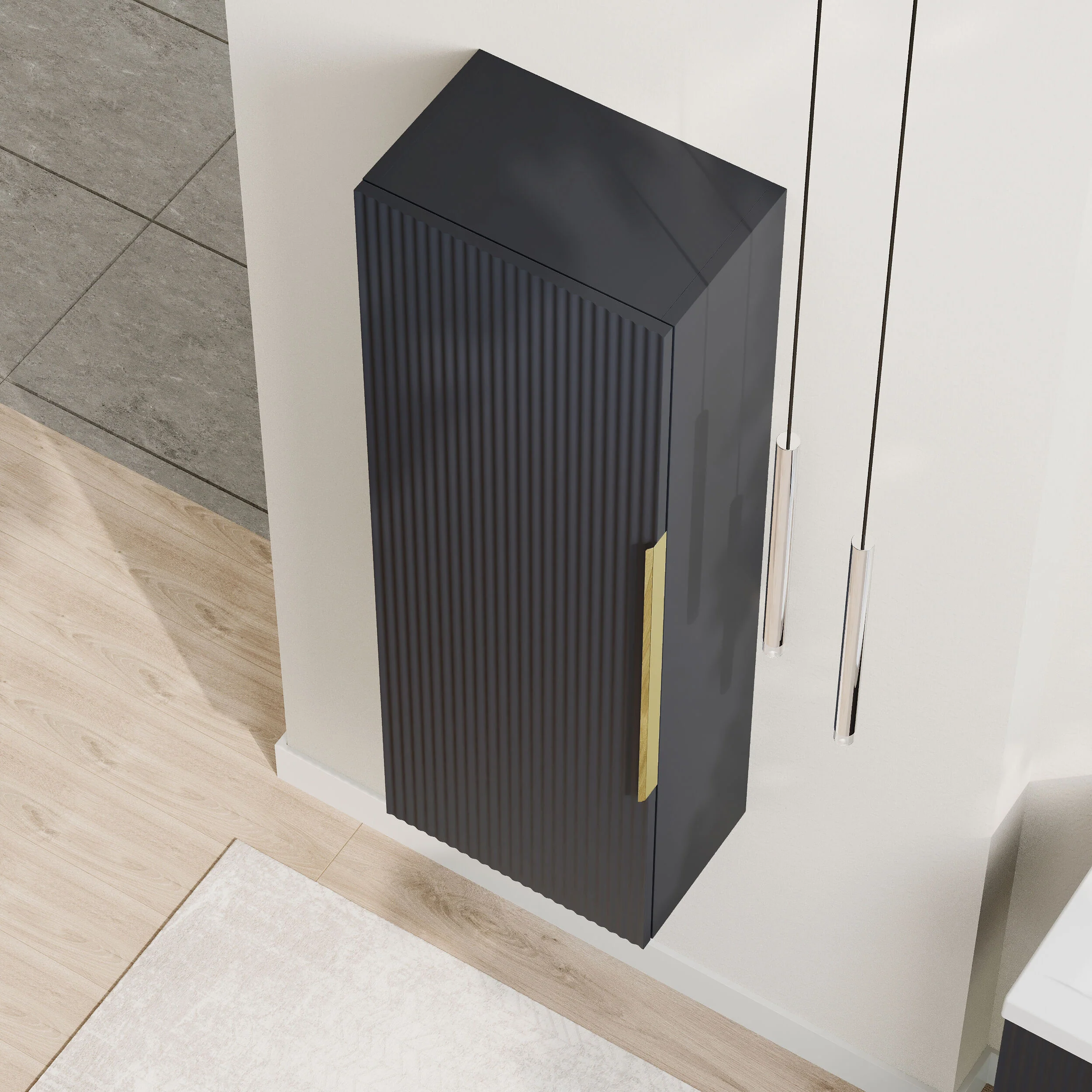 Tixall Fluted Wall Hung Tall Bathroom Storage Unit, 400mm, Multiple Colours and Handle Options - Image 18
