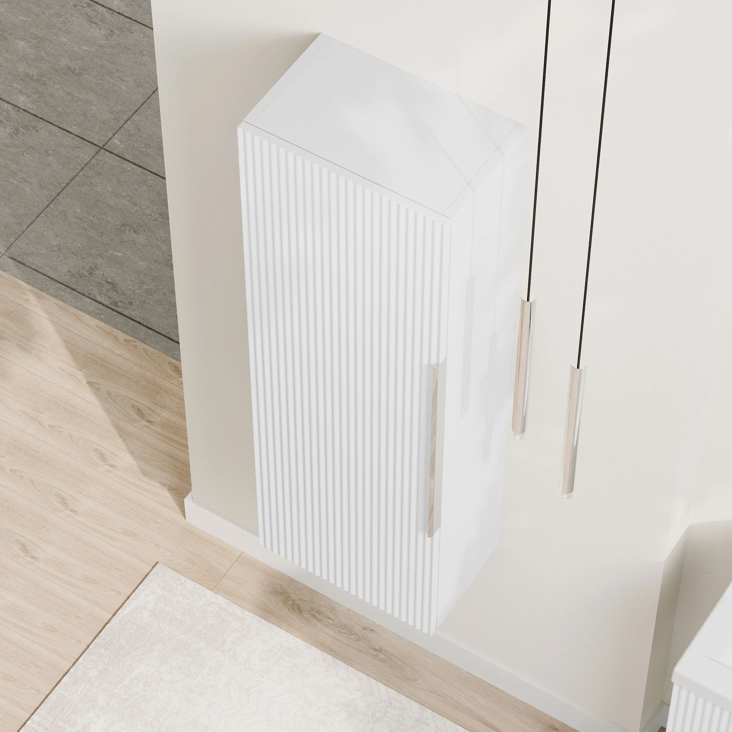 Tixall Fluted Wall Hung Tall Bathroom Storage Unit, 400mm, Multiple Colours and Handle Options - Image 19