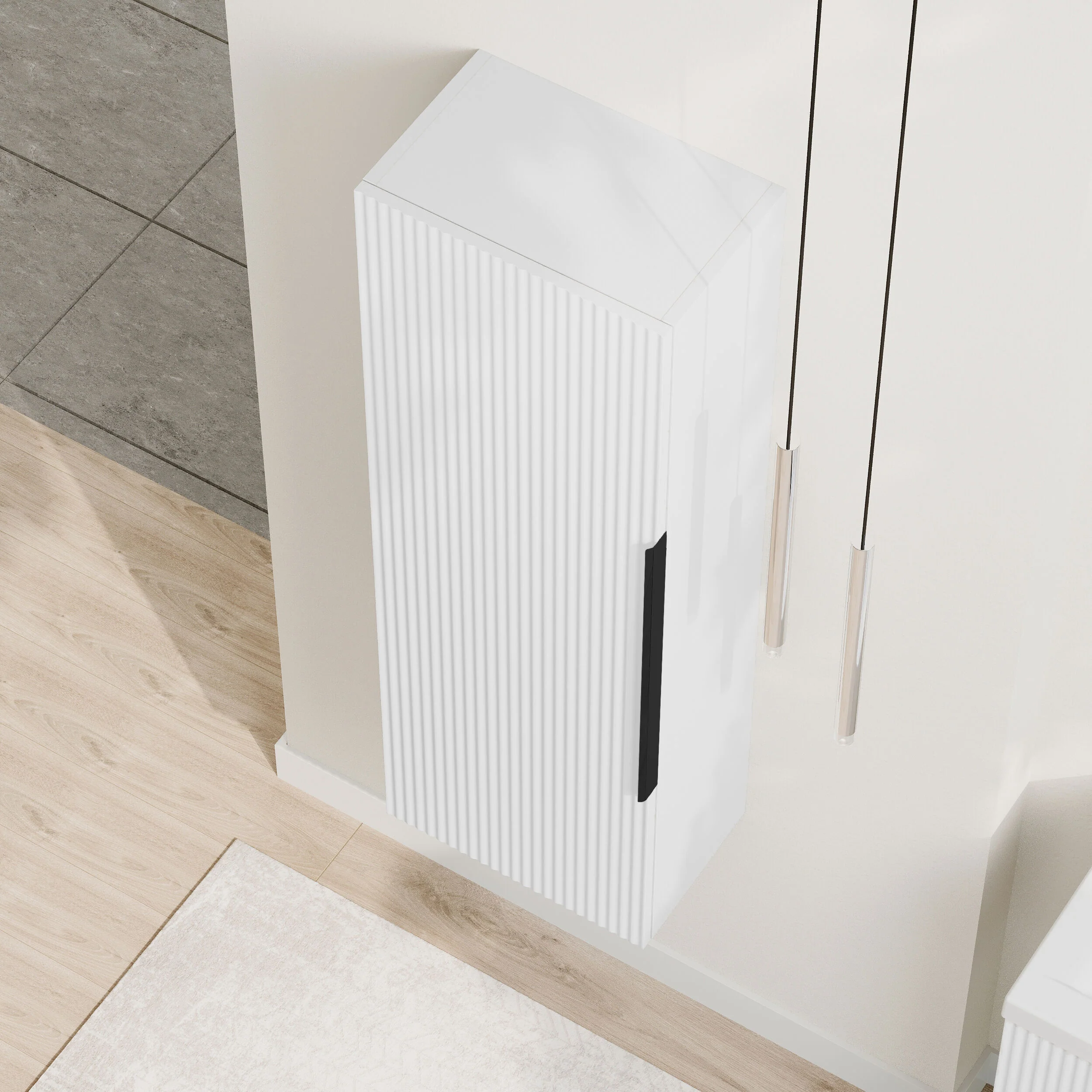 Tixall Fluted Wall Hung Tall Bathroom Storage Unit, 400mm, Multiple Colours and Handle Options - Image 20