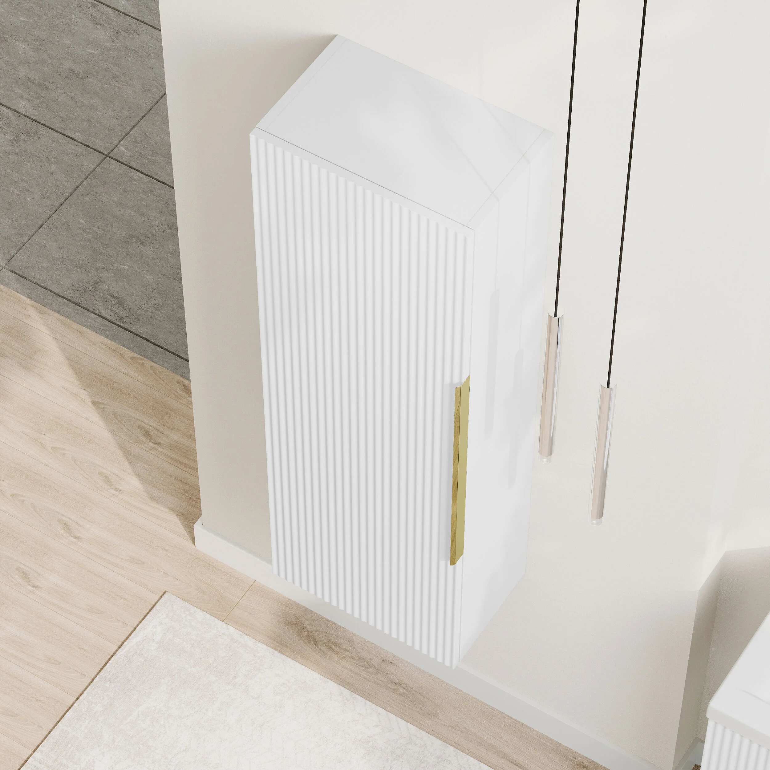 Tixall Fluted Wall Hung Tall Bathroom Storage Unit, 400mm, Multiple Colours and Handle Options - Image 21