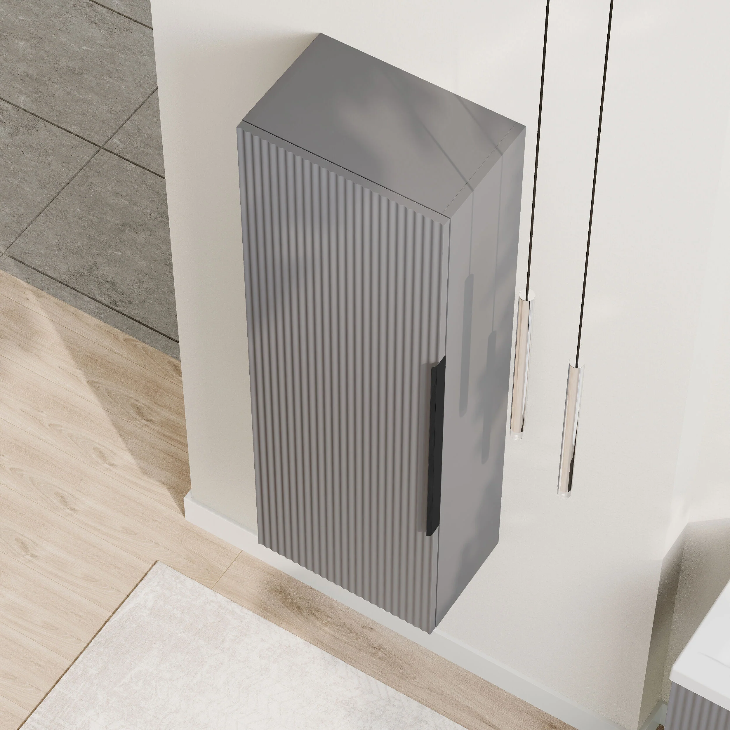 Tixall Fluted Wall Hung Tall Bathroom Storage Unit, 400mm, Multiple Colours and Handle Options - Image 23