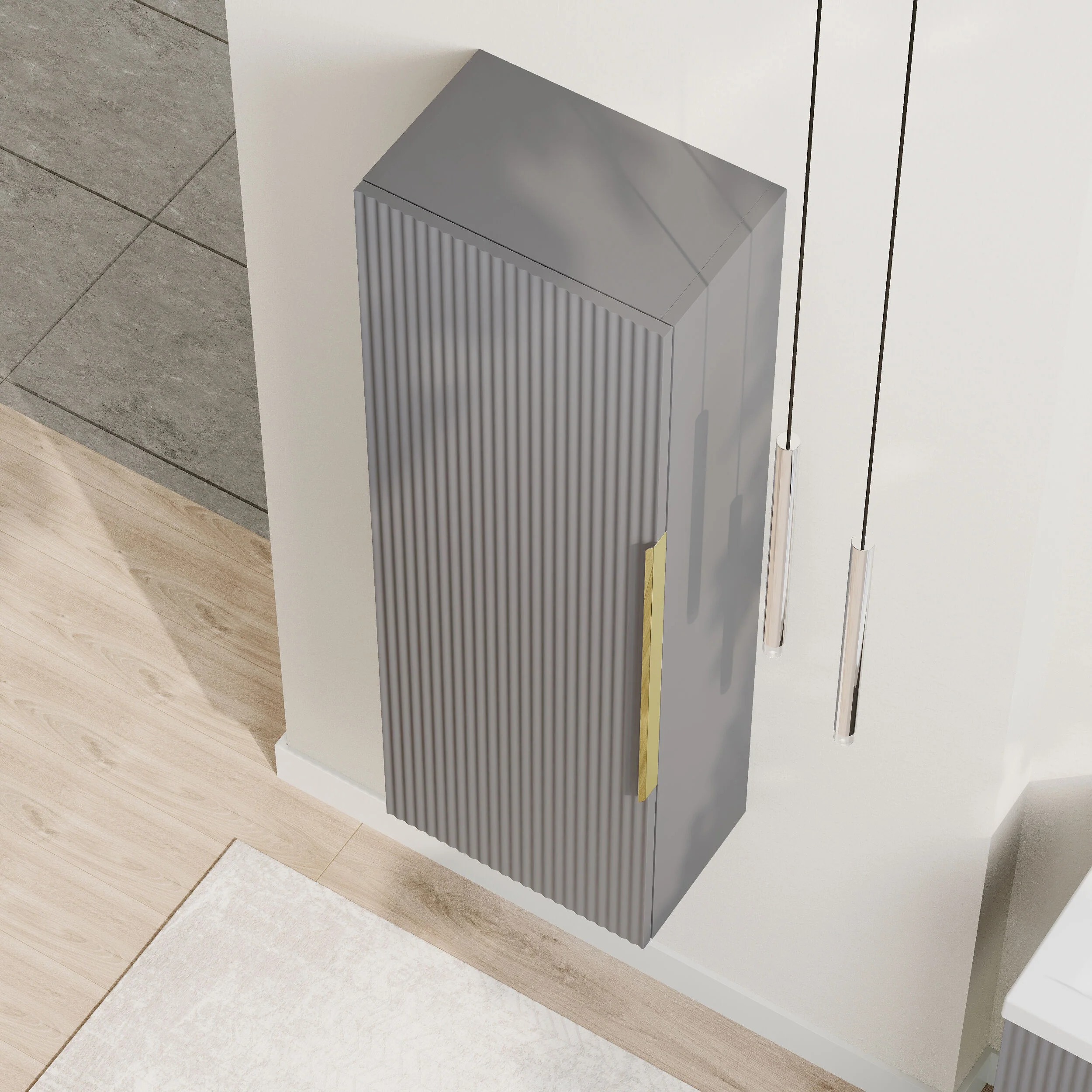 Tixall Fluted Wall Hung Tall Bathroom Storage Unit, 400mm, Multiple Colours and Handle Options - Image 24