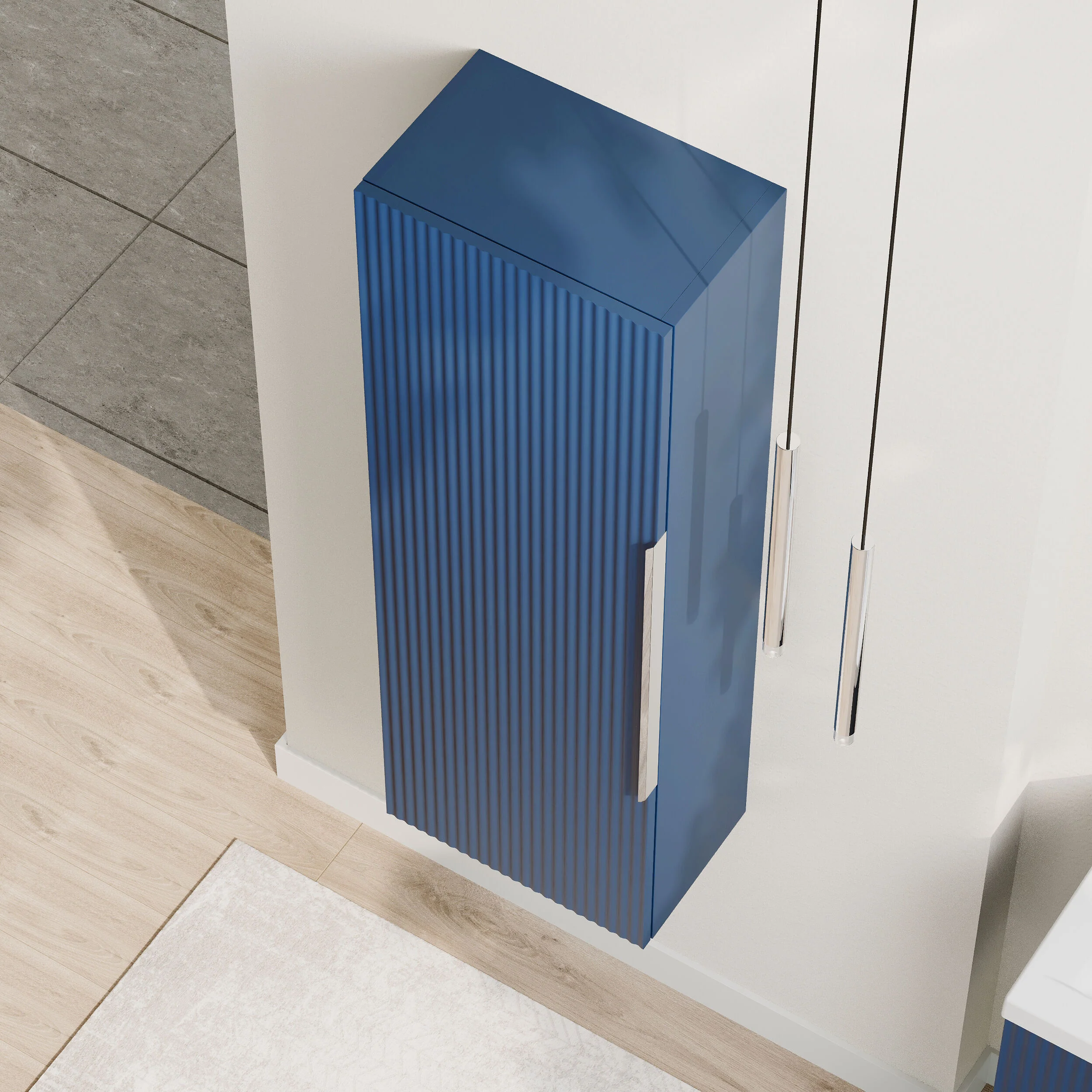 Tixall Fluted Wall Hung Tall Bathroom Storage Unit, 400mm, Multiple Colours and Handle Options - Image 25