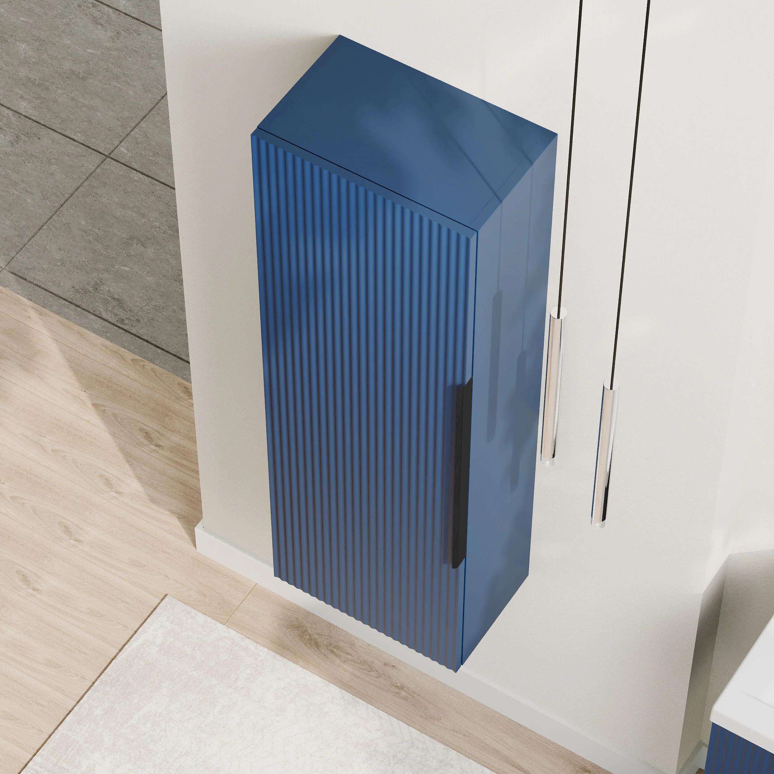 Tixall Fluted Wall Hung Tall Bathroom Storage Unit, 400mm, Multiple Colours and Handle Options - Image 26