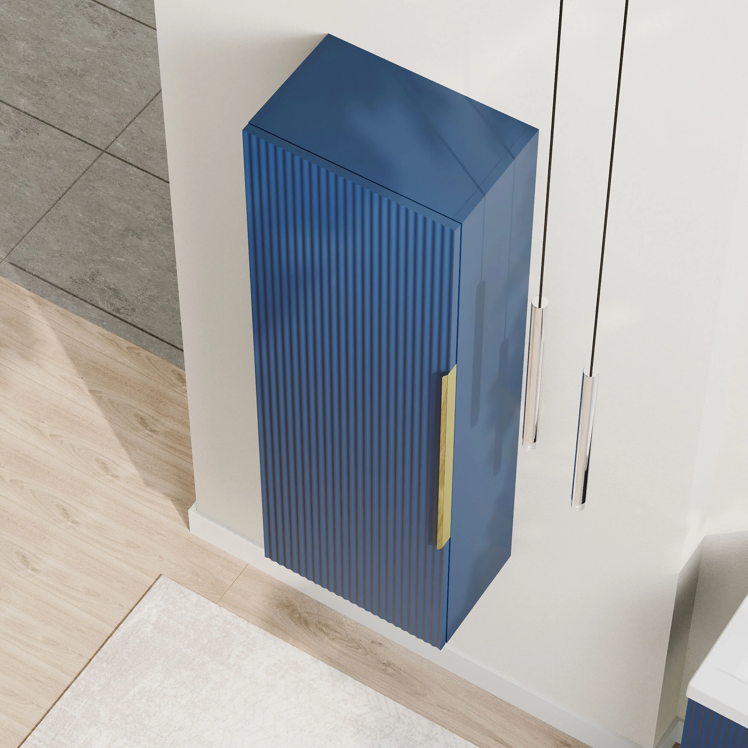 Tixall Fluted Wall Hung Tall Bathroom Storage Unit, 400mm, Multiple Colours and Handle Options - Image 27