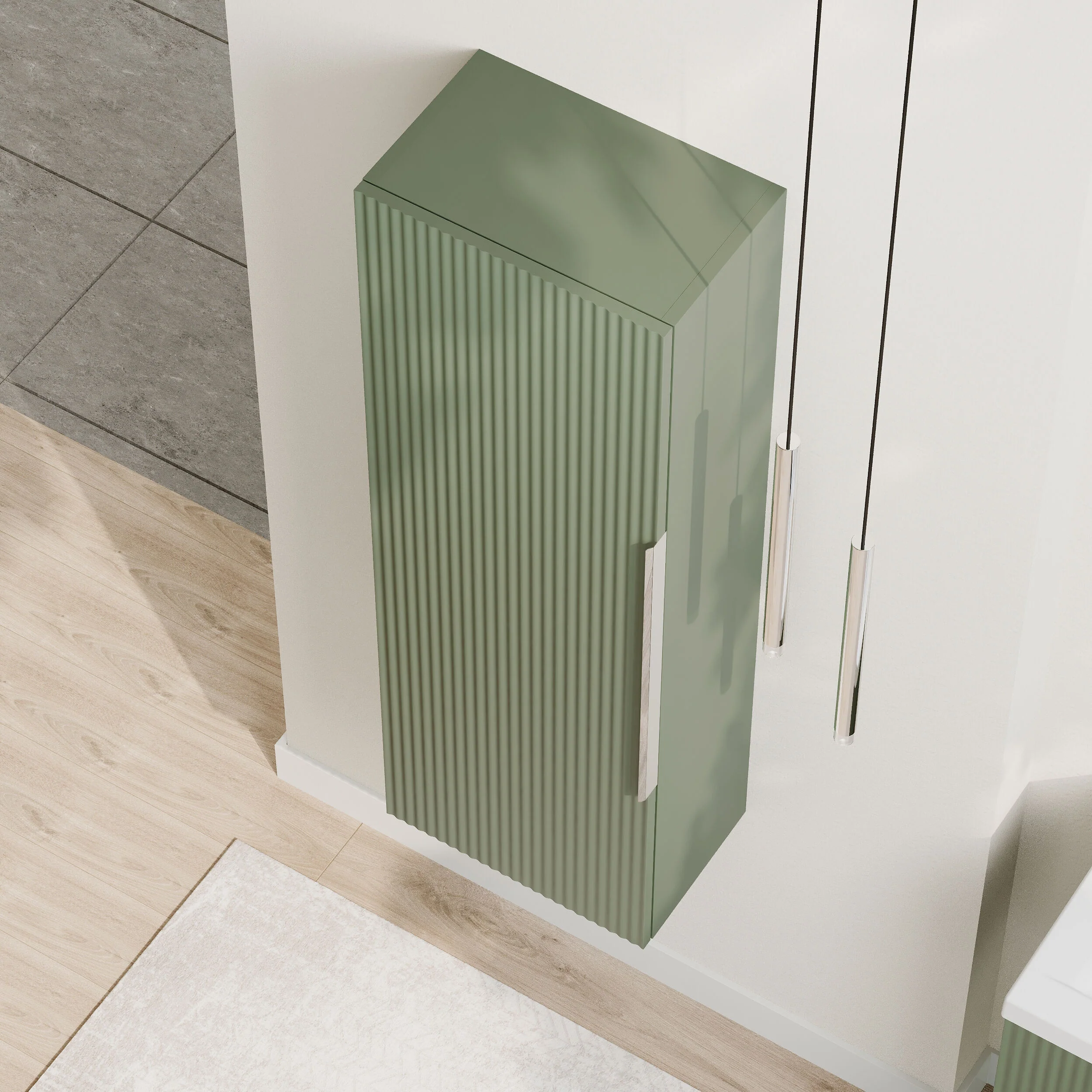 Tixall Fluted Wall Hung Tall Bathroom Storage Unit, 400mm, Multiple Colours and Handle Options - Image 28