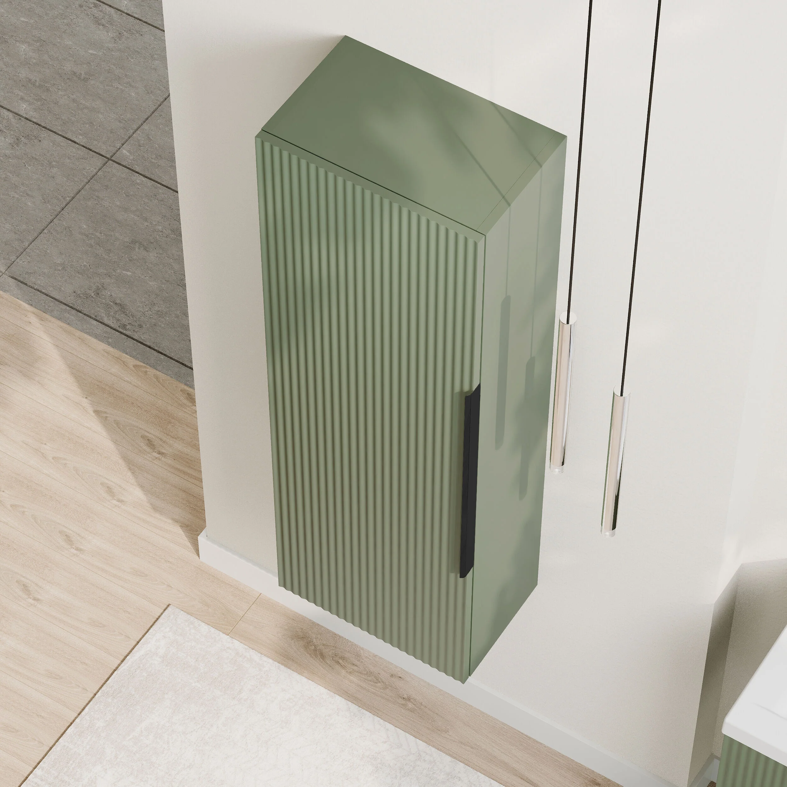 Tixall Fluted Wall Hung Tall Bathroom Storage Unit, 400mm, Multiple Colours and Handle Options - Image 29